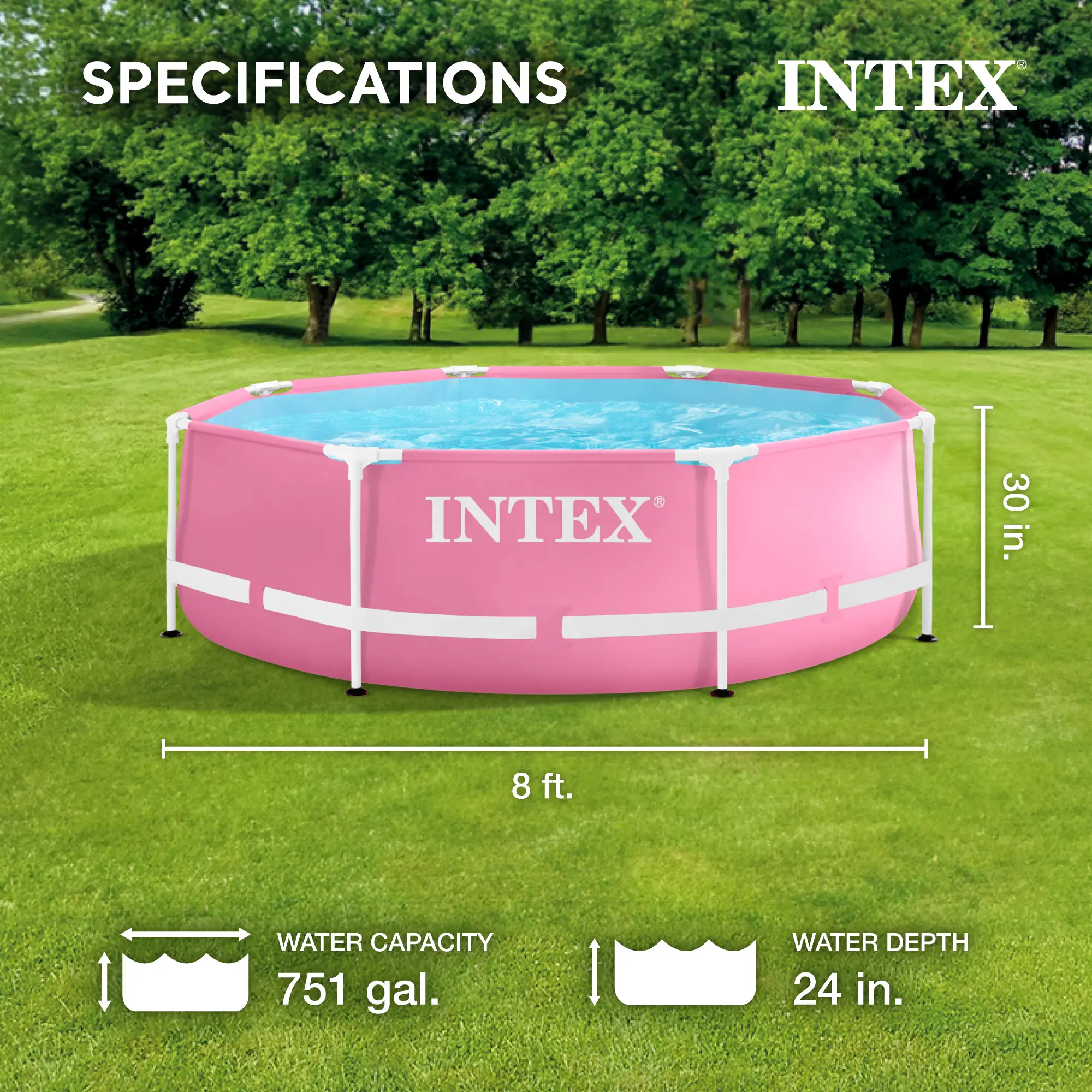 Outdoor Rectangular/Round Frame Above Ground Swimming Pool, Pink/Blue 23-30 Inches Deep (pump not included)
