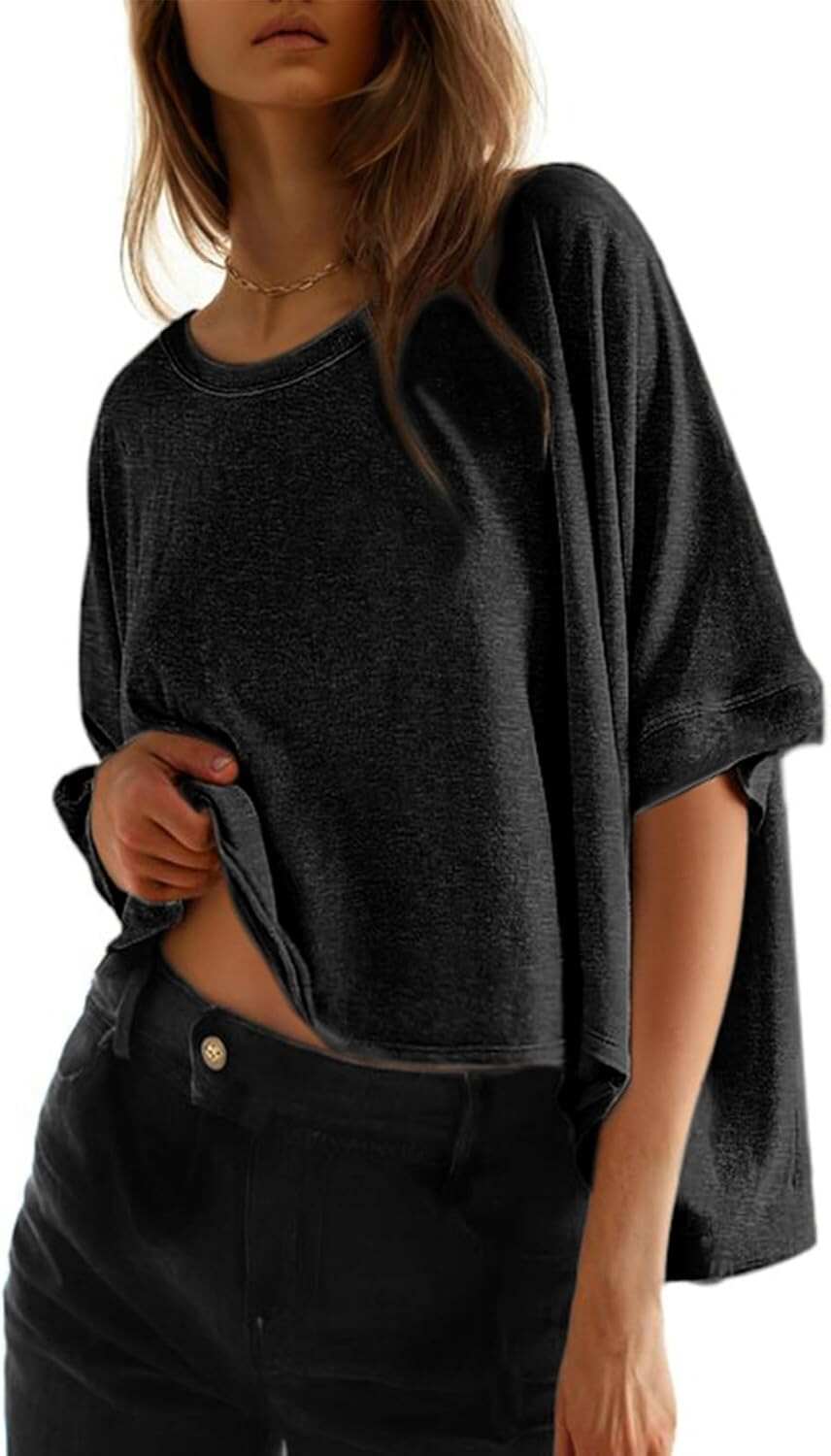 🔥 Last Day For Clearance!Summer Shirts 2026 Womens Solid T Shirts for Women Loose Oversized Tops Basic Tee