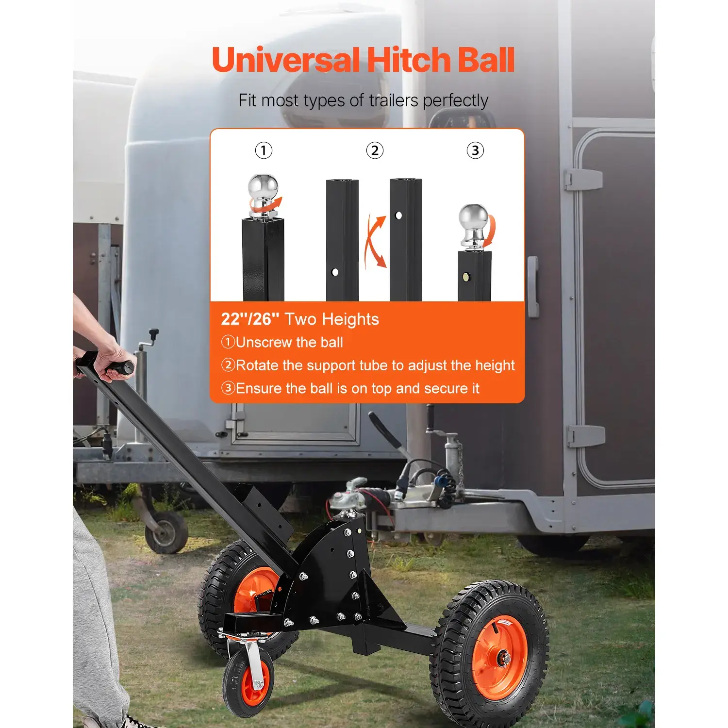 Trailer Dolly, Max. 15000lbs Towing Capacity, 2 in 1 Trailer Mover with 22'' / 26'' Height & 2'' Ball, 16'' Pneumatic Tires & Universal Wheel, for Moving Car RV