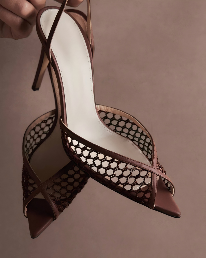 BROWN MESH SLINGBACK HEELS