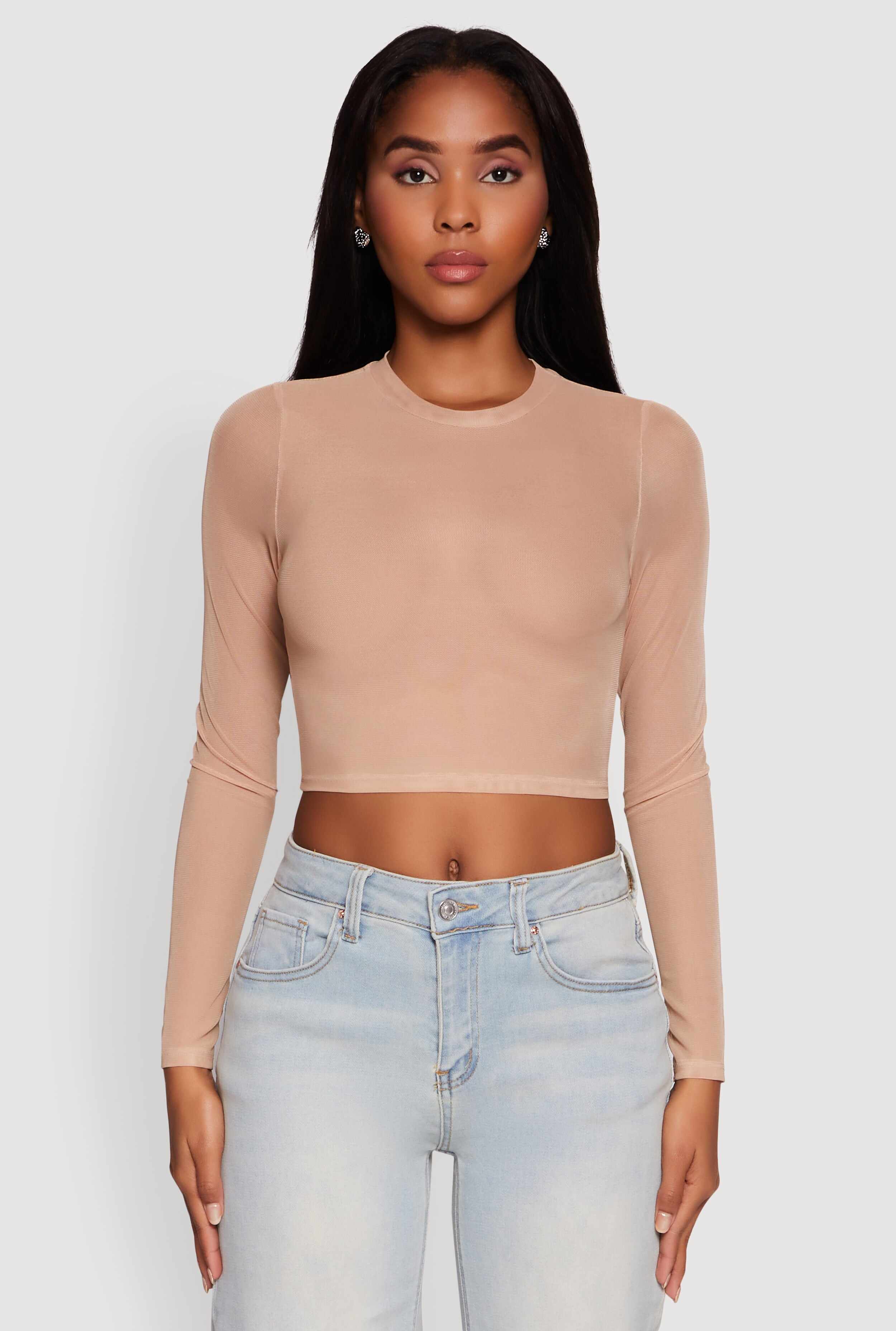 Mesh Long Sleeve Crop Top