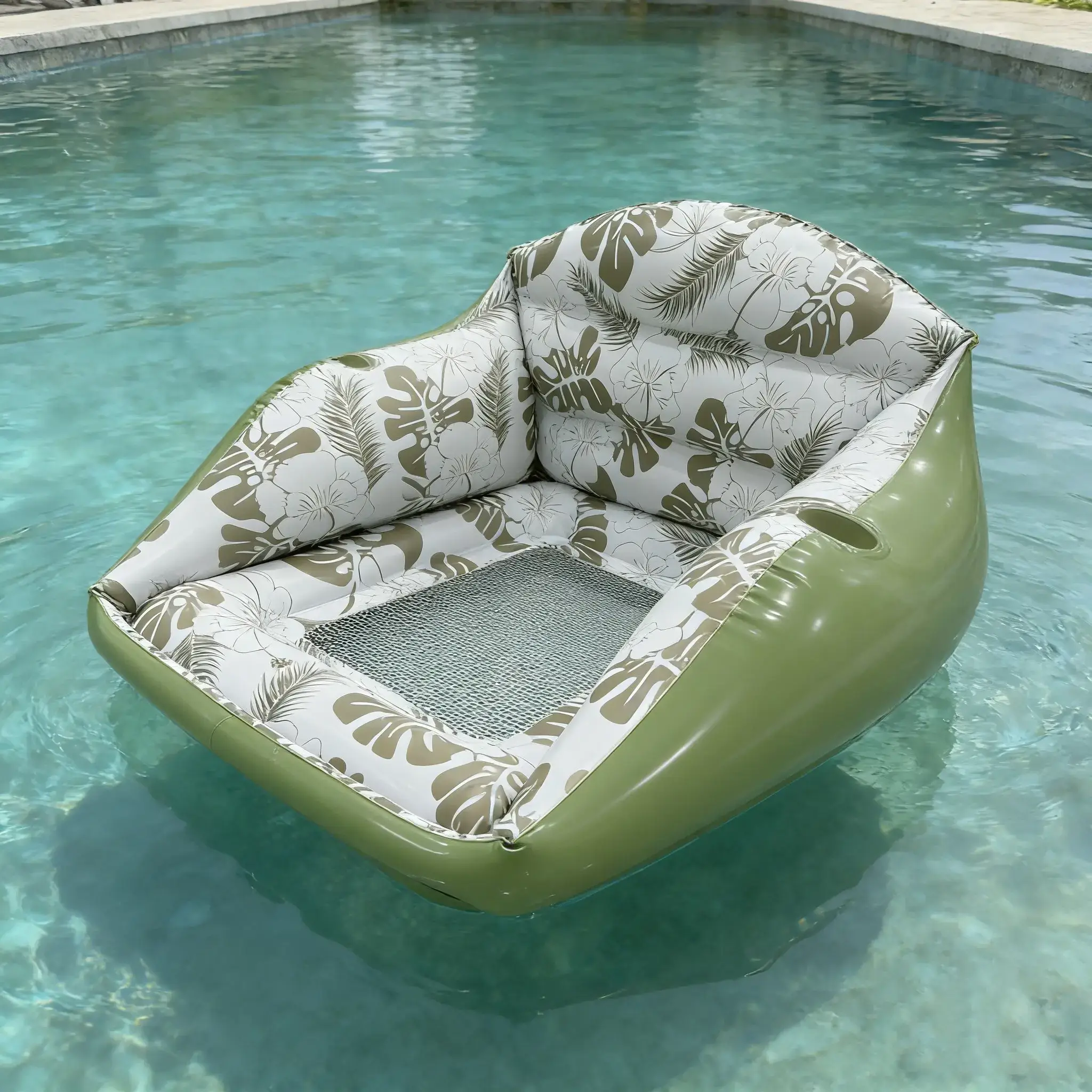 Adult Large Inflatable Water Sofa, Tropical Style Float Chair with Cup Holder, Pool Toy, Outdoor Use, 3-In-1 Inflatable Lounge, Pool Float Chairs, Pool Float Lounger, Pool Floats Lounger #GLOBAL PICKS