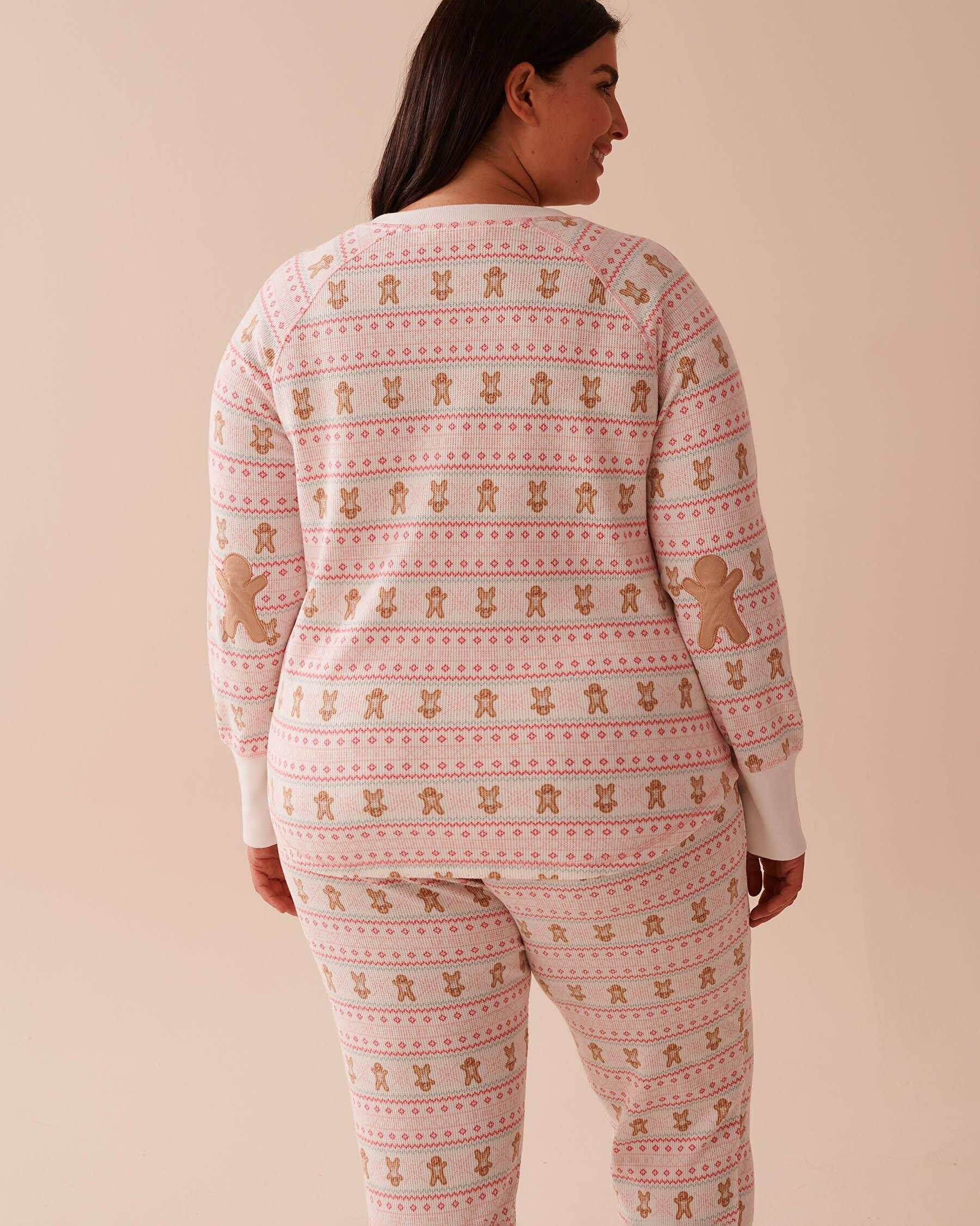 Gingerbread Print Waffle Knit Long Sleeve Shirt