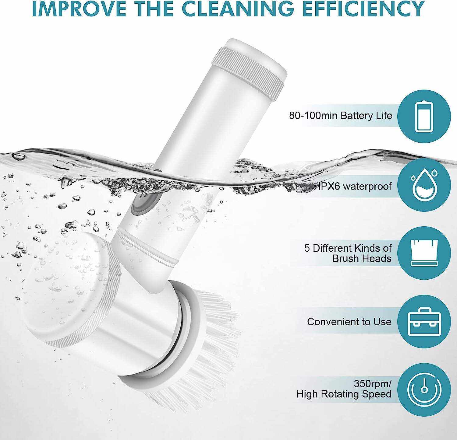Electric Spin Scrubber Electric Cleaning Brush Cordless Power Scrubber with 5 Replaceable Brush Heads Handheld Power Shower Scrubber for Bathtub, Floor, Wall, Tile, Toilet, Window, Sink