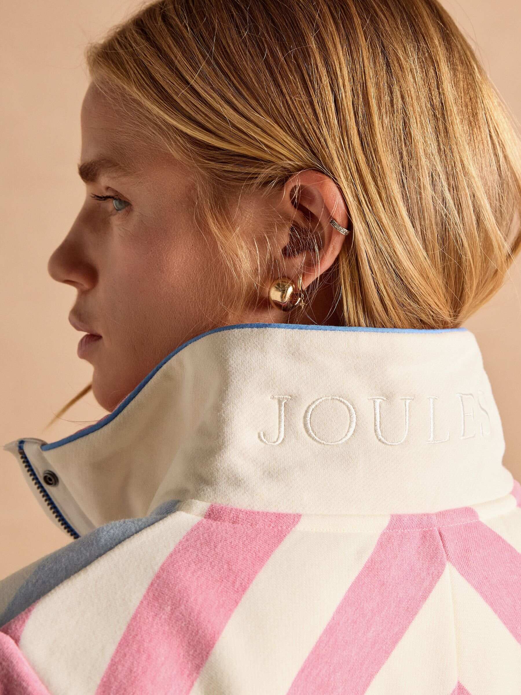 Burnham White & Blue Stripe Cotton Funnel Neck Quarter Zip Sweatshirt