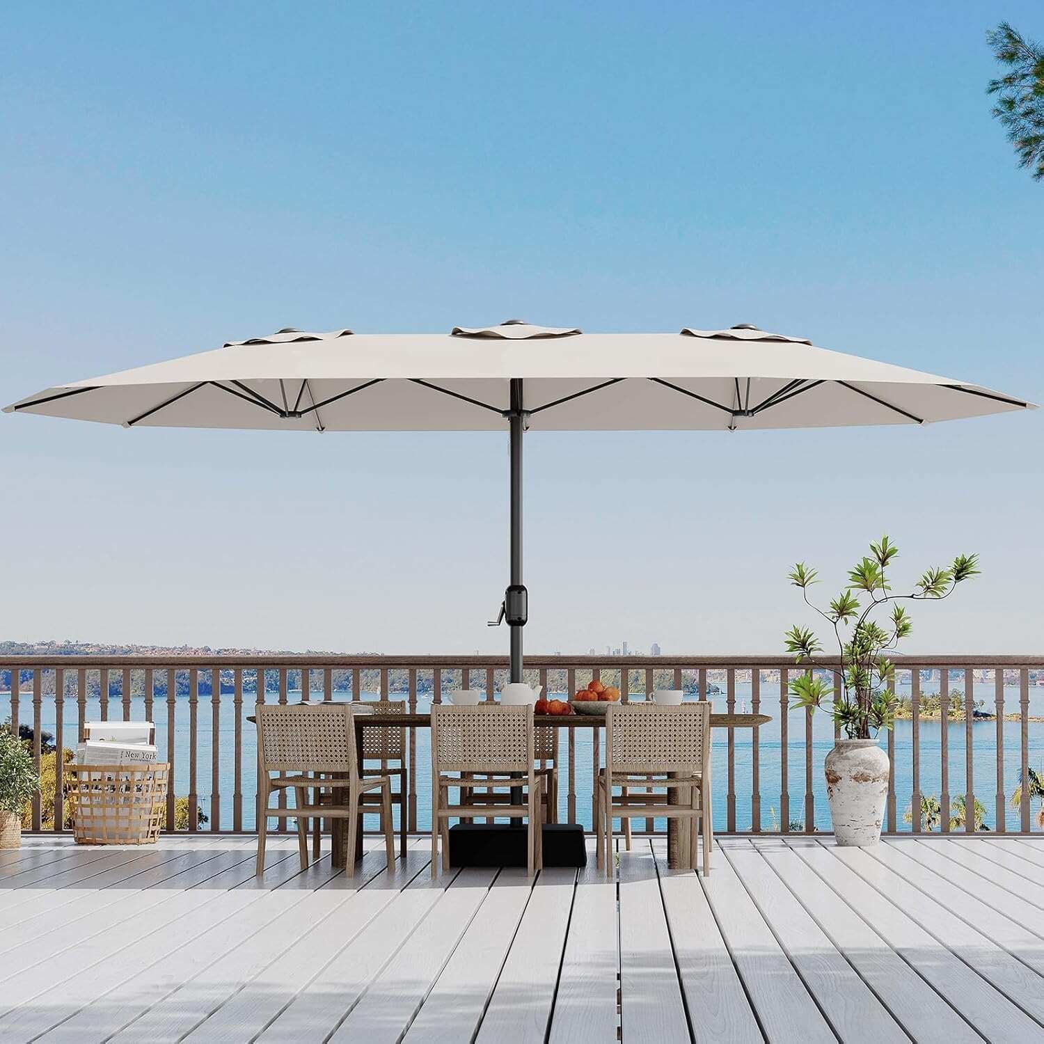 15 ft Rectangular Patio Umbrella with Base Included