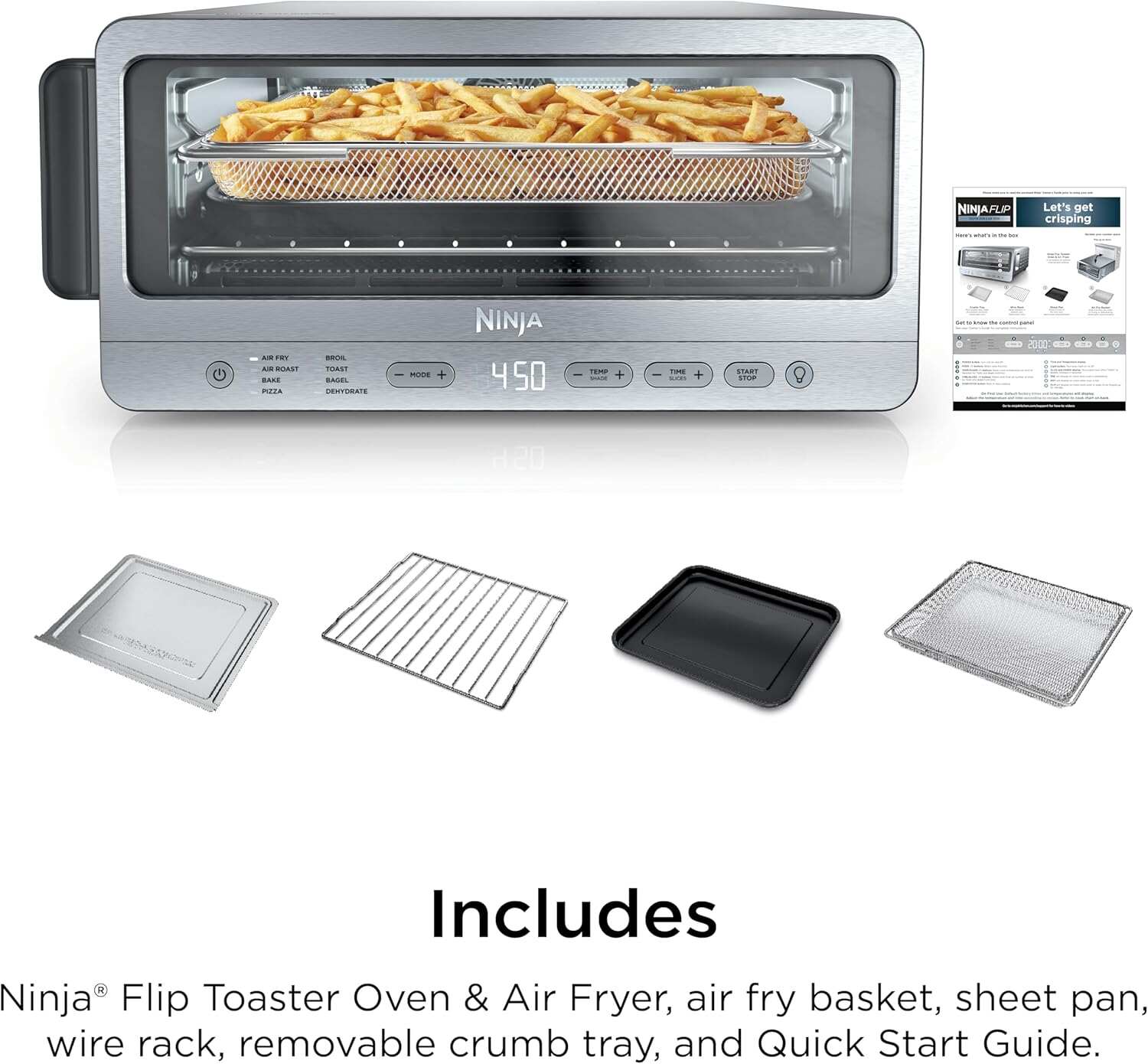 Air Fryer Toaster Oven Combo | 8-in-1 Functionality | Flip Up & Away for Storage Space | Air Fry Basket, Sheet Pan, Wire Rack & Removable Crumb Tray |1800 Watt | Stainless Steel | SP151