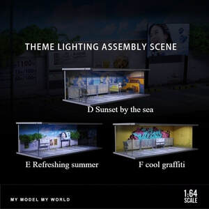 1:64 Scale Urban Street Scene Diorama Display Case – Industrial Roadside Setting for Diecast Cars