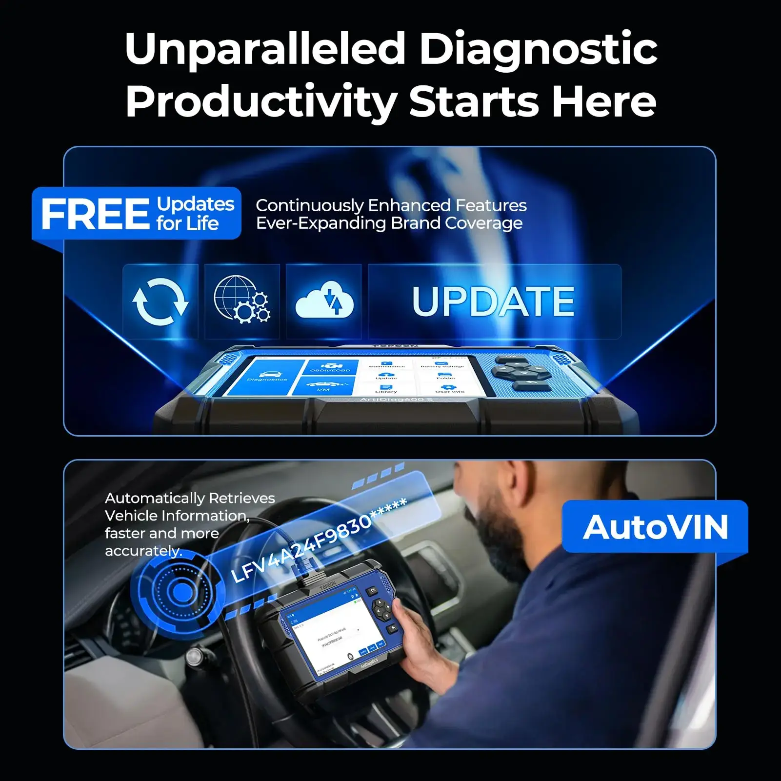 AD600S Car Vehicle OBD2 Scanner, Diagnostic Tool, ABS SRS Transmission Engine Code Reader, 9 Reset Services Scan Tool, Oil/Brake/BMS/SAS/DPF/TPMS/ETS Reset, Injector Coding, Lifetime Free Update