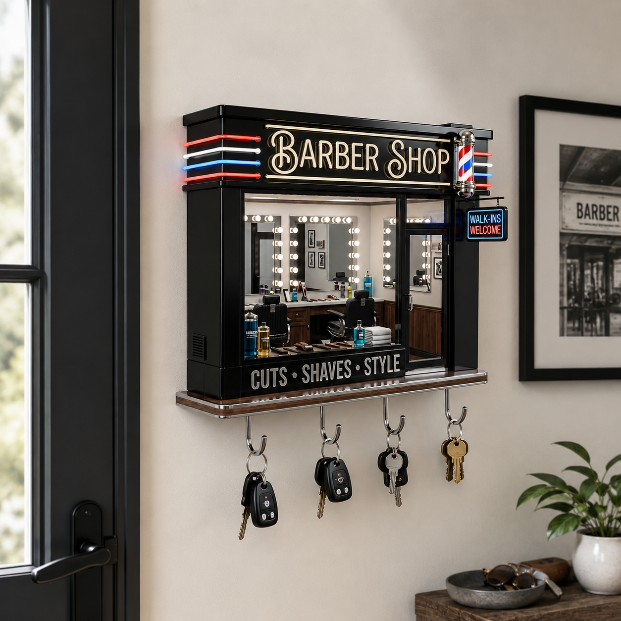Barbershop-themed light-up key holder
