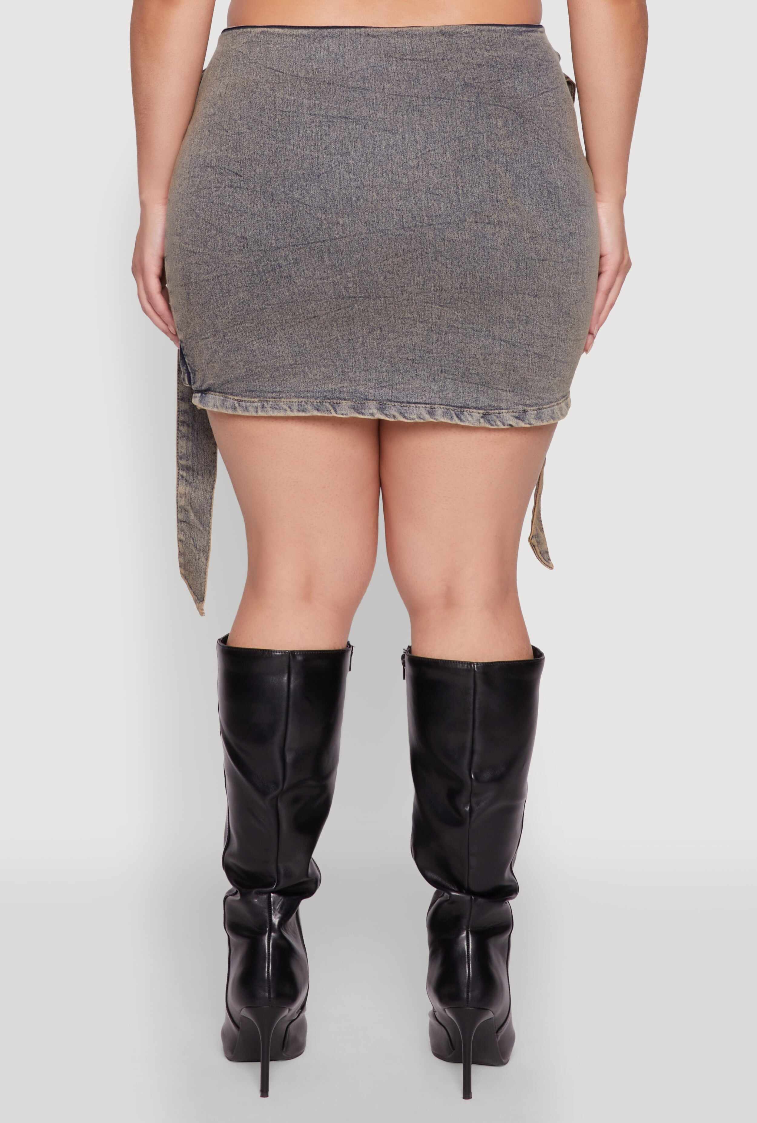 Plus Size Mineral Wash Buckle Strap Mini Skirt