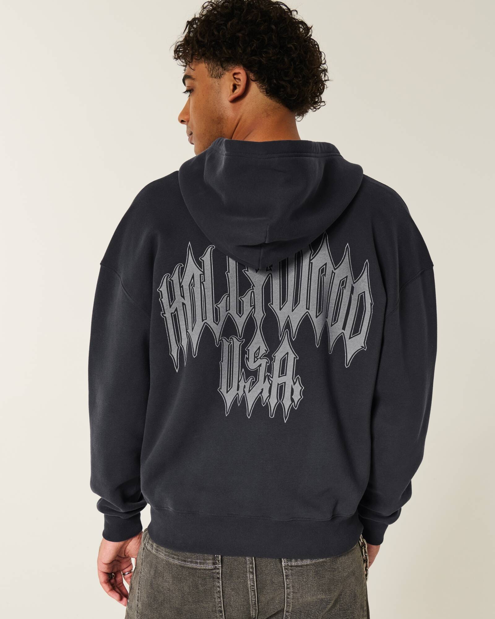 Boxy Flame Graphic Zip-Up Hoodie