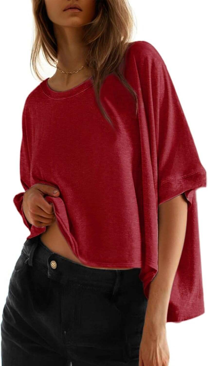🔥 Last Day For Clearance!Summer Shirts 2026 Womens Solid T Shirts for Women Loose Oversized Tops Basic Tee