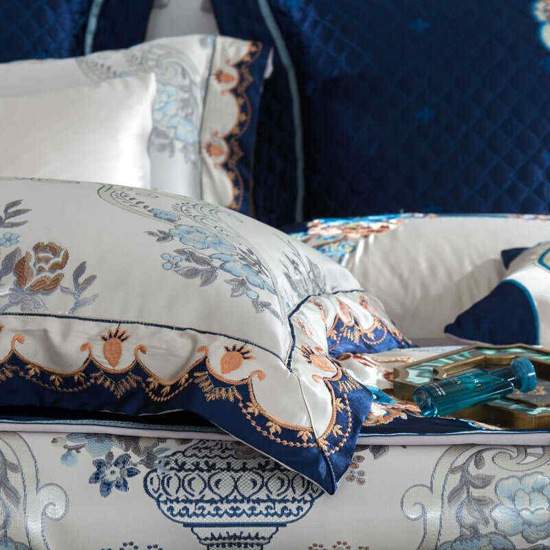 Kaleyra Silver Golden Silk Satin Cotton Duvet Cover Set