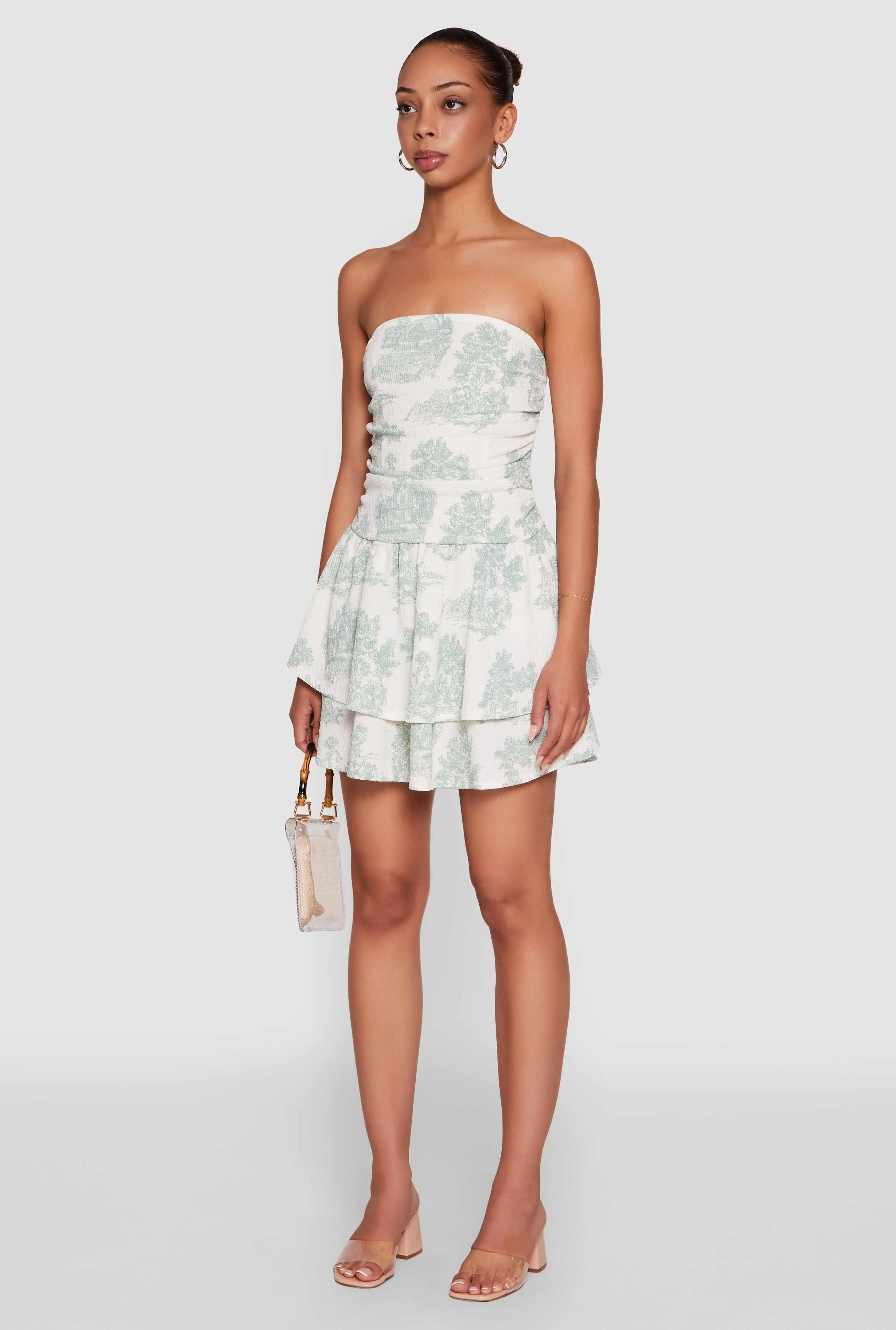 Chic Toile de Jouy Print Smocked Back Peplum Dress