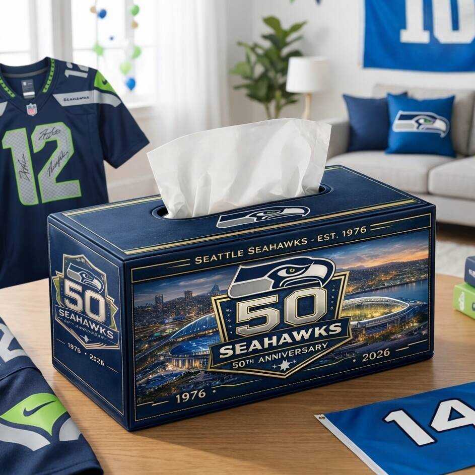 【PRE-ORDER】Seattle Seahawks 50th Anniversary Premium Tissue Box Cover (1976–2026) 🏈💙