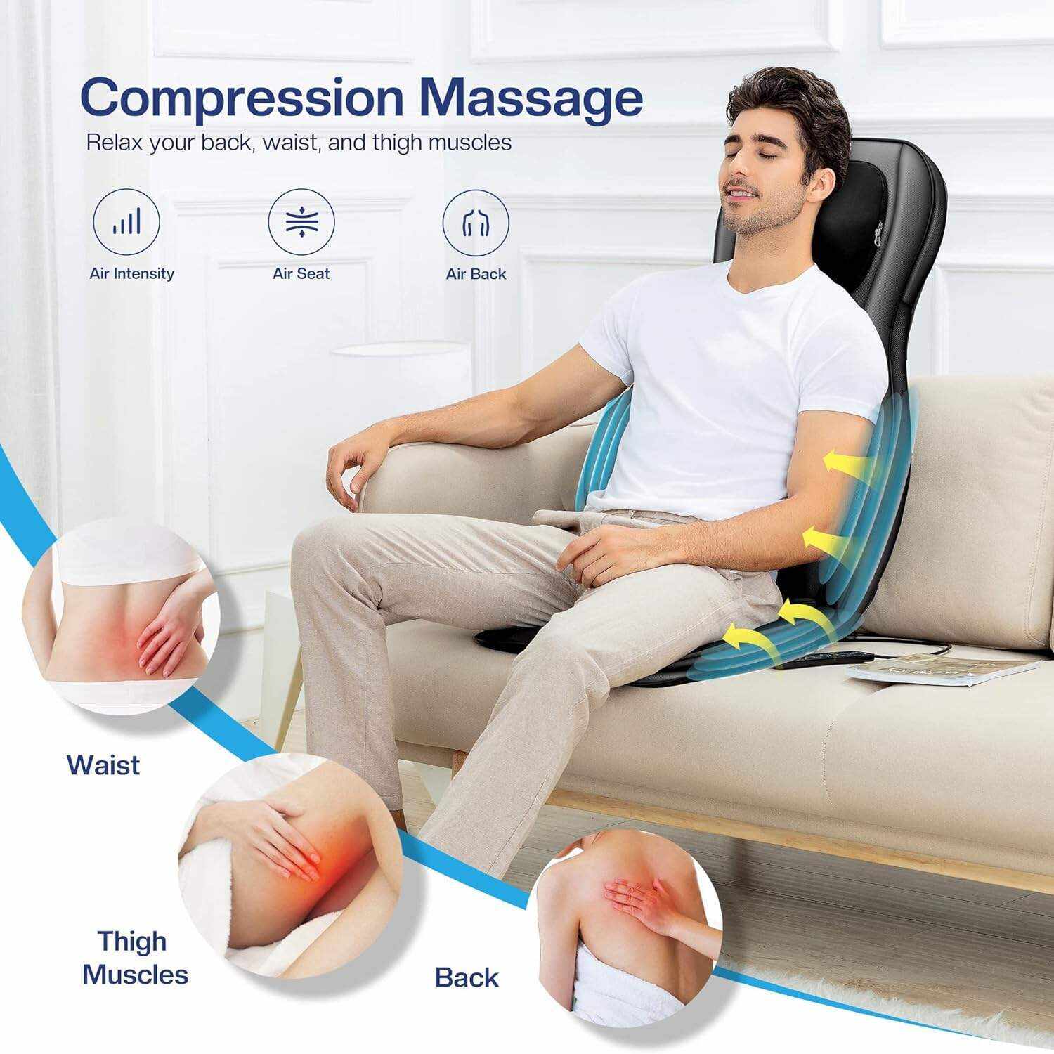 COMFIER Shiatsu Neck Back Massager with Heat and Compression, App Control 2D or 3D Deep Tissue Kneading Massage Chair Pad, Chair Massager for Full Body Pain Relief, Ideal Gifts,Grey