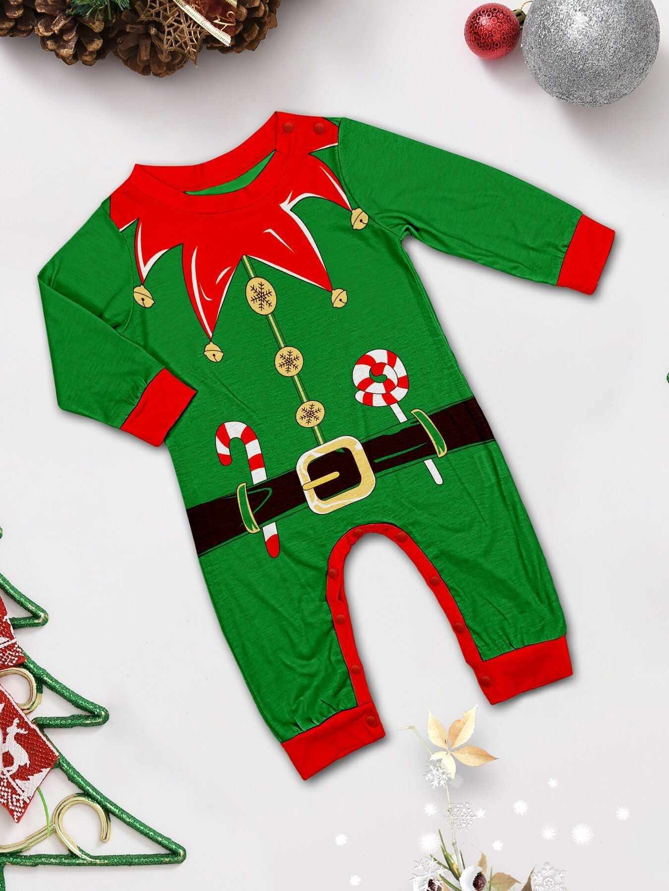 2024 3D Print Christmas Family Pajamas Red Green Striped Crutch Xmas Pajamas