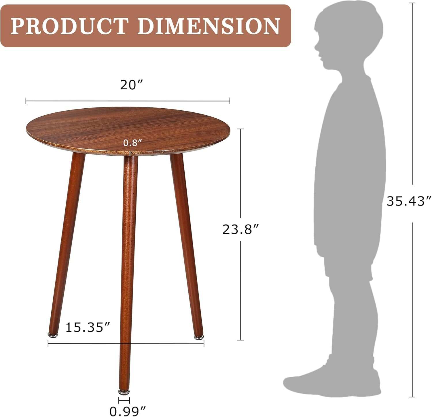 VECELO Round Wooden Side End Table with Adjustable Foot for Indoor Outdoor
