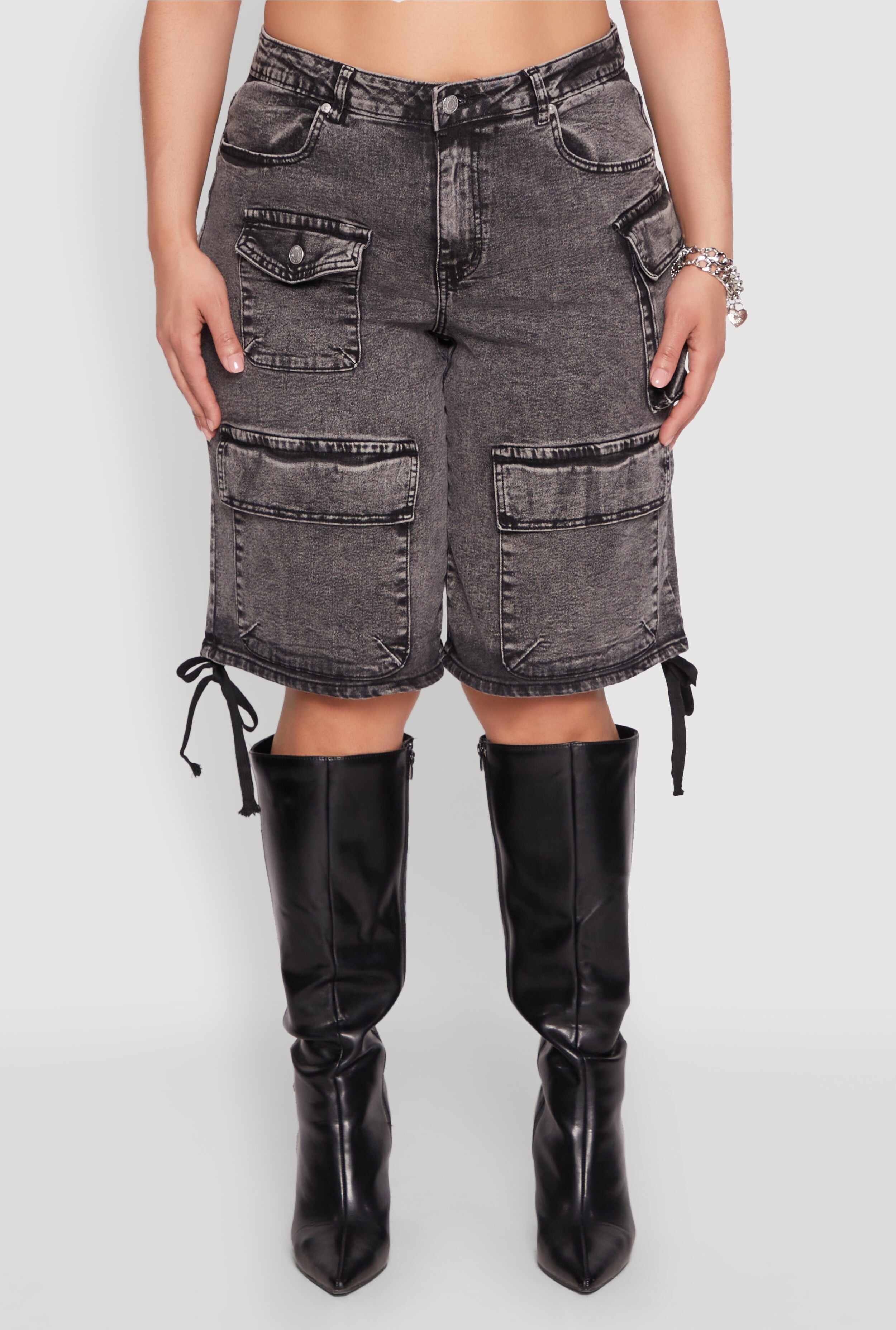 Plus Size Almost Famous Acid Wash Cargo Bermuda Shorts