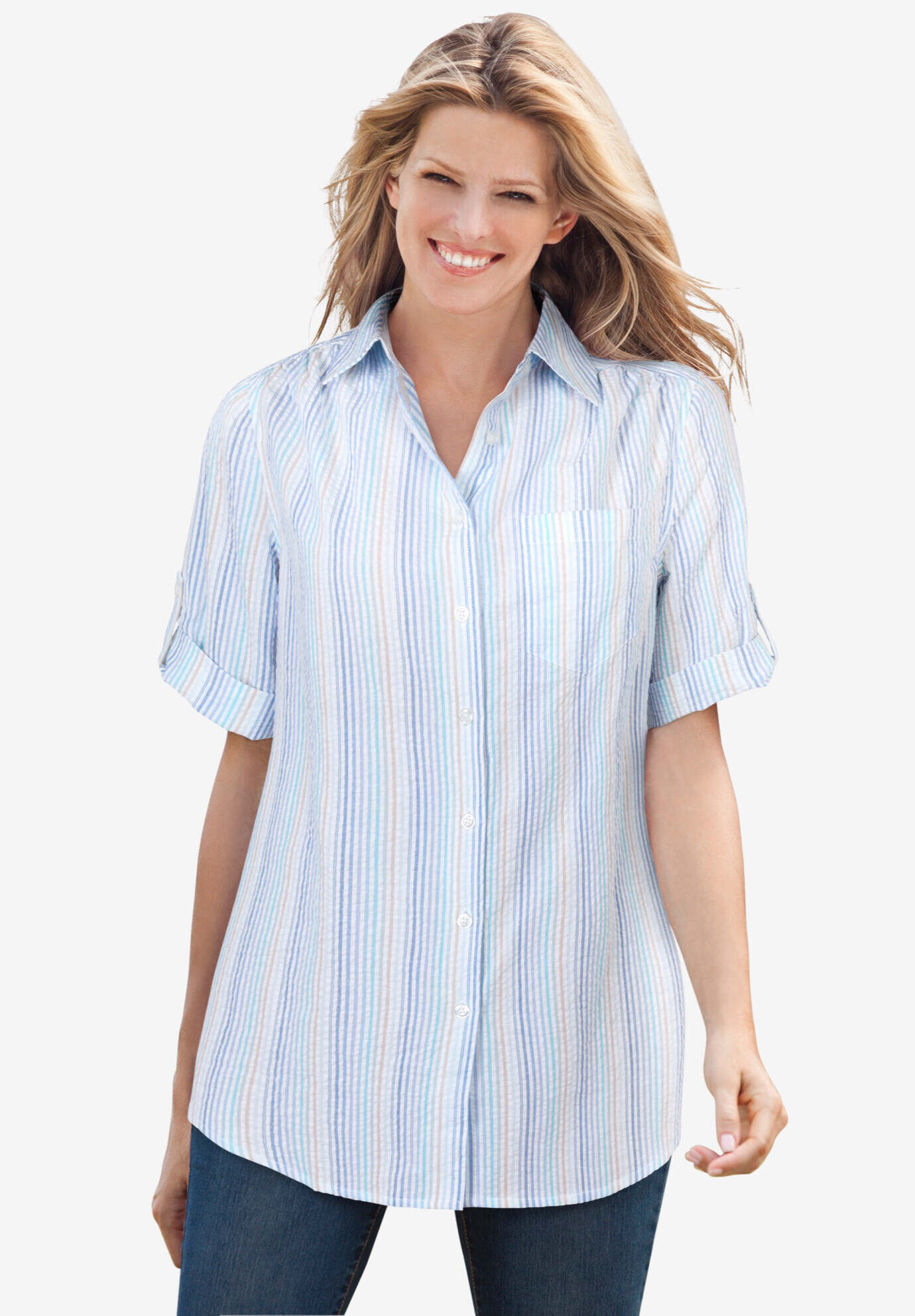 Short-Sleeve Button Down Seersucker Shirt