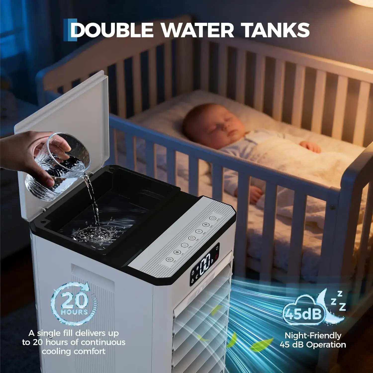 Portable Evaporative Air Cooler and Fan, 7L Capacity with Touch Display and Remote Control, Features 3 Speeds, 3 Modes, LED Display for Efficient Cooling