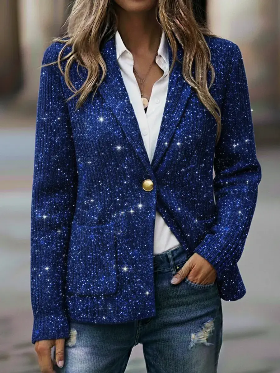 Casual Metal Button Sequined Knit Cardigan Jacket