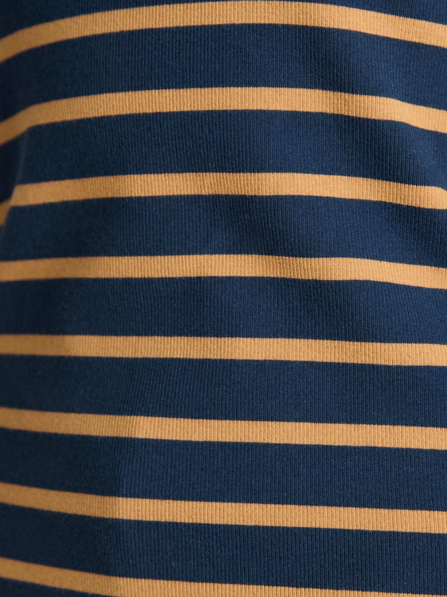 Fairfield Navy Blue & Brown Ribbed Long Sleeve Striped Polo Shirt