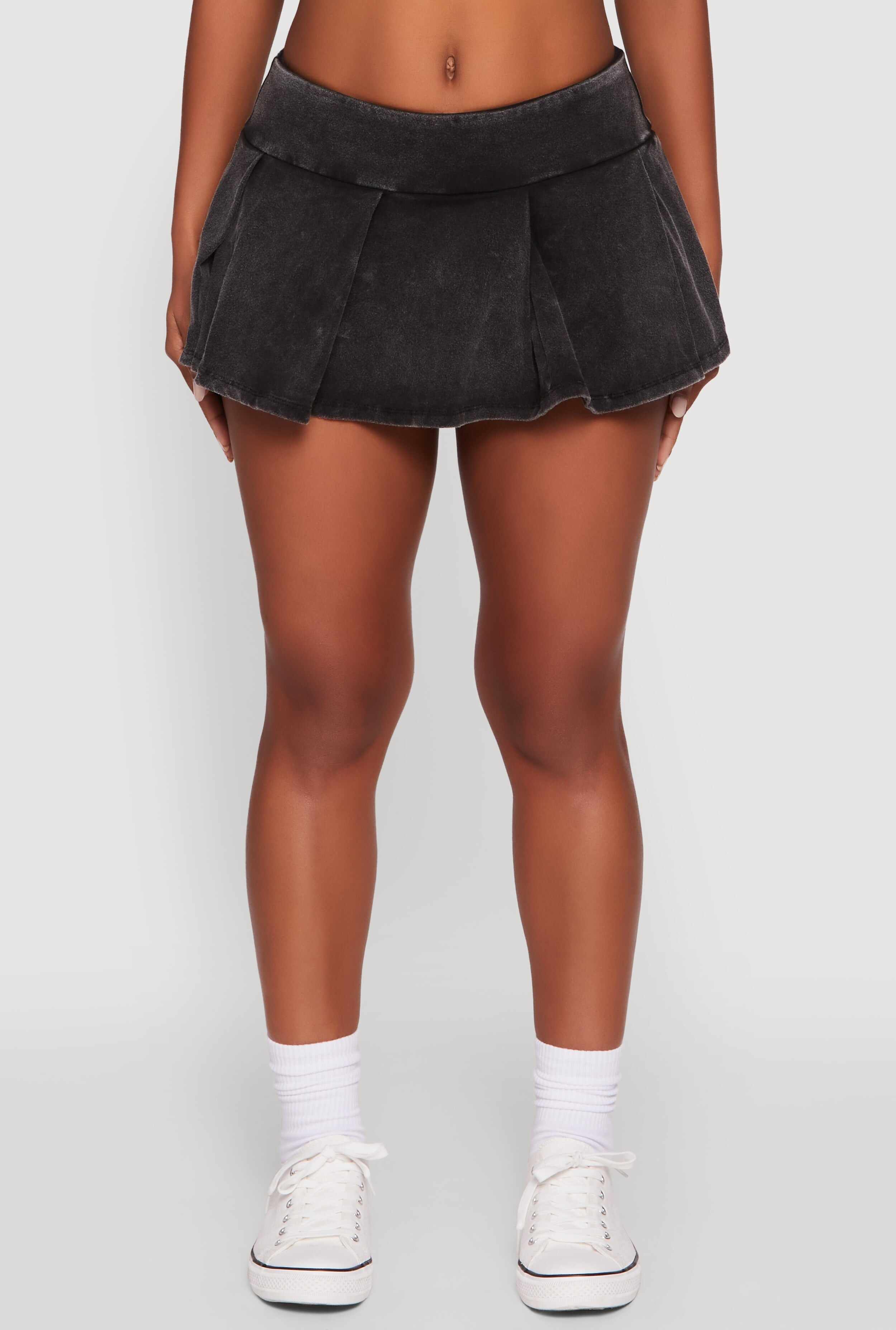 Trendy Acid Wash Pleated Micro Skort