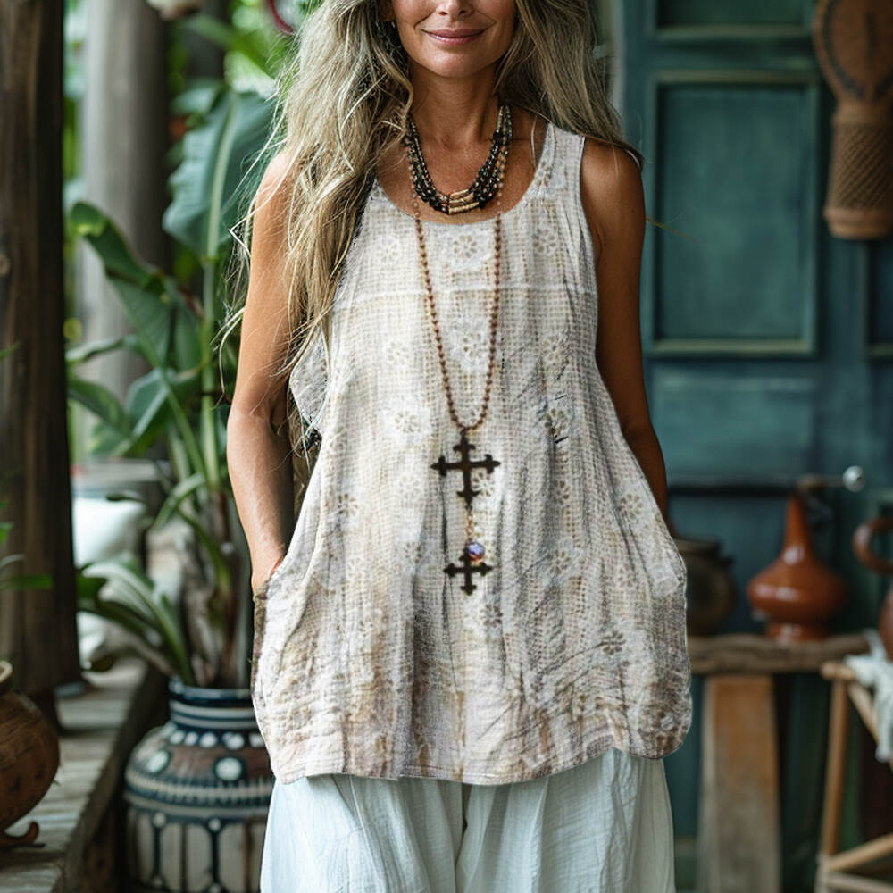 Vintage Lace Art Women's Linen Tank Top