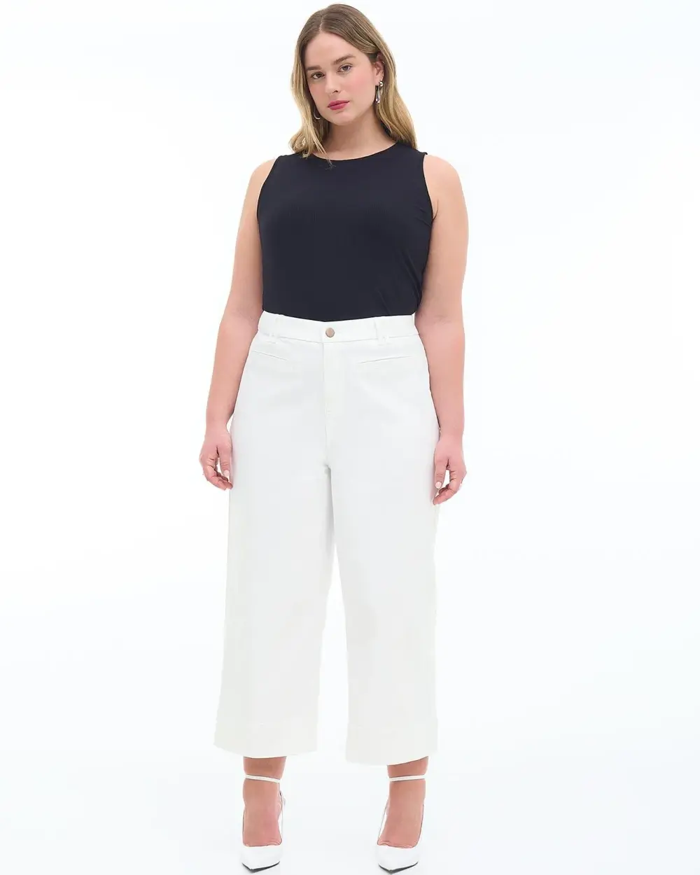 Responsible, Curvy-Fit Wide-Leg Cropped White Jeans - Addition Elle