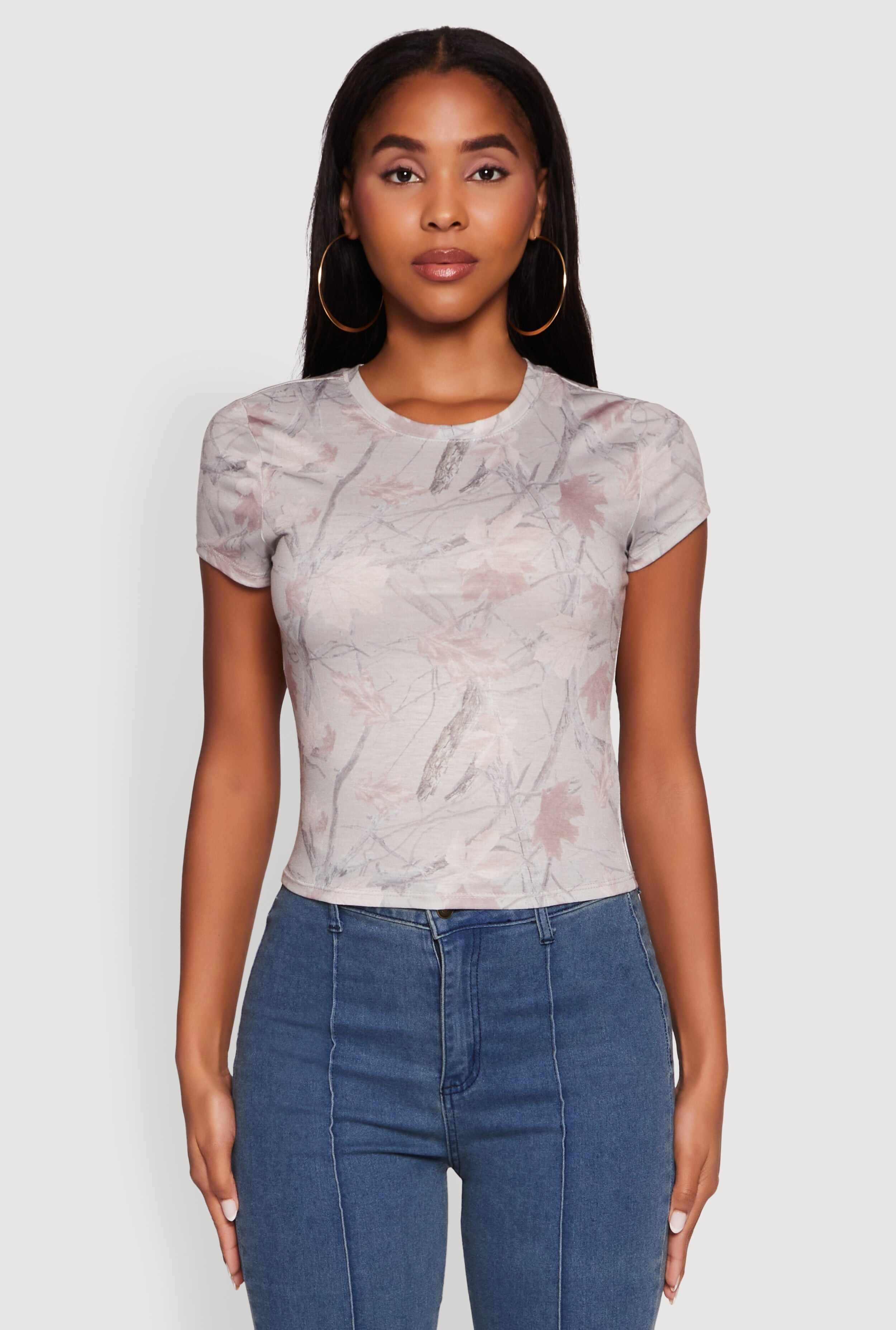 Madden Girl Camouflage Crew Neck T-Shirt