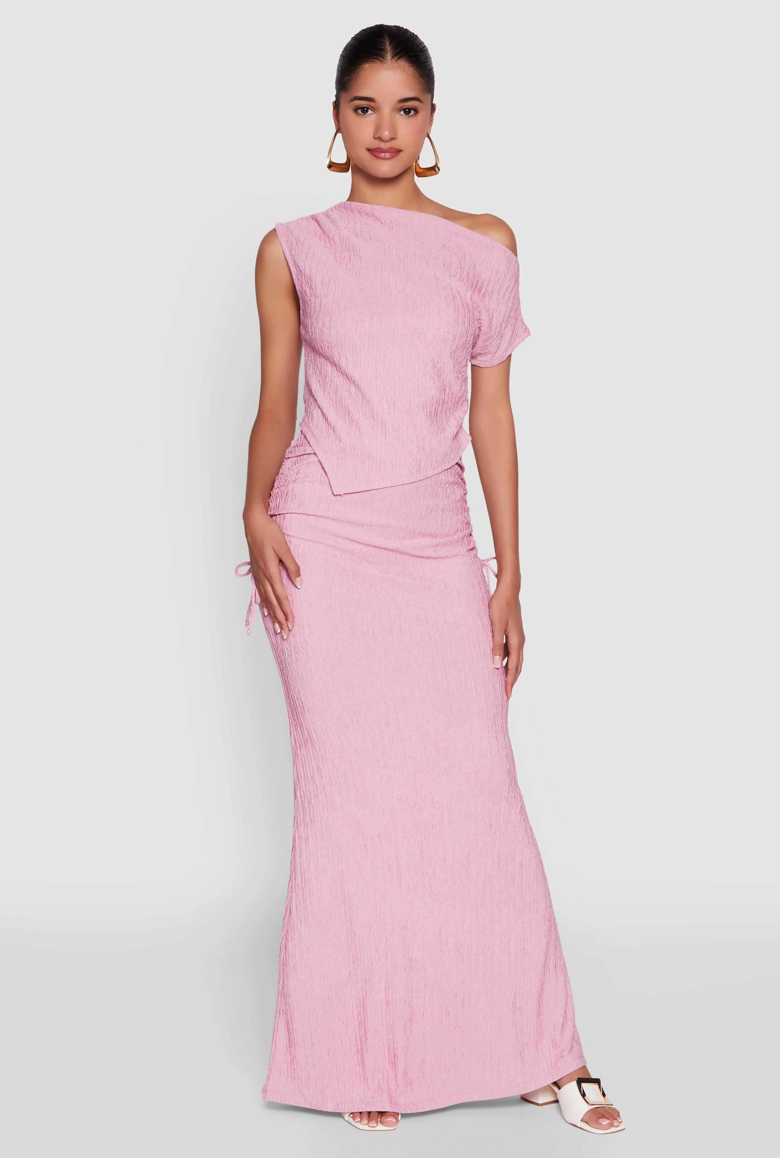 Trendy Solid Textured Knit High Waisted Maxi Skirt
