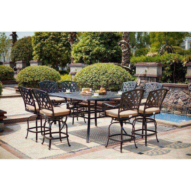 Milsap Square 8 - Person 60'' Long Bar Height Dining Set with Cushions