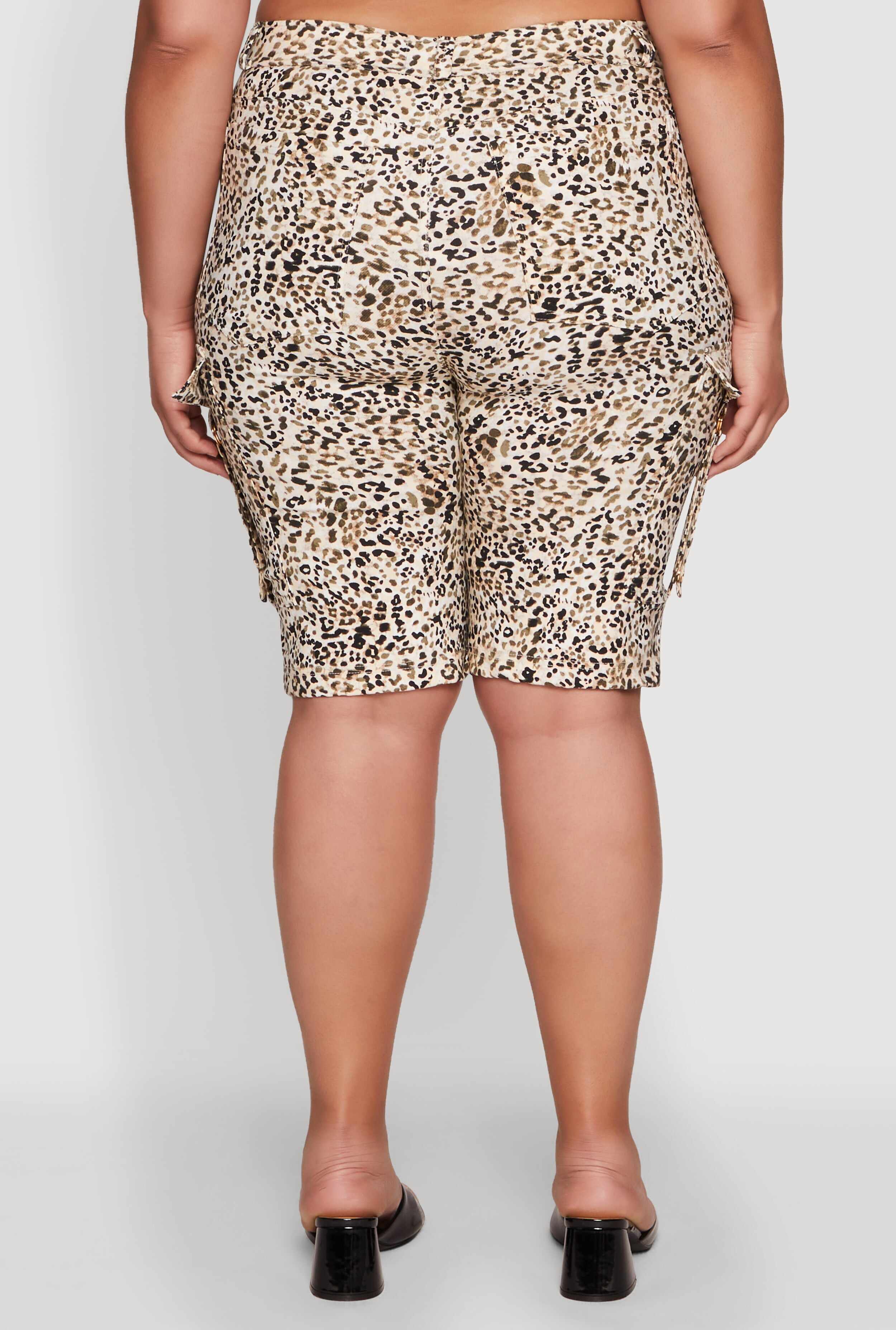 Plus Size Patterned Pull On Cargo Bermuda Shorts