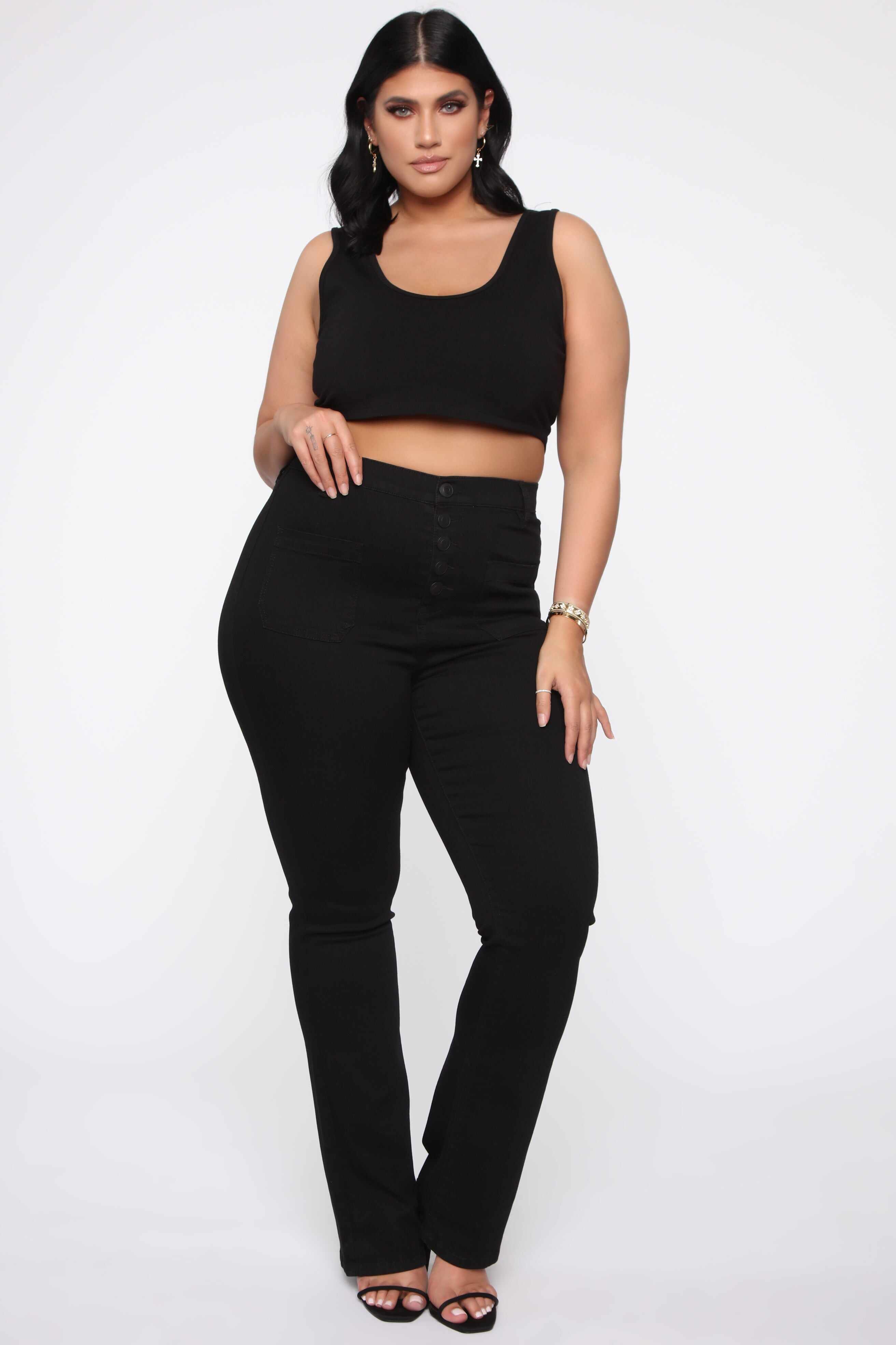 Katt Flare Button Jeans - Black