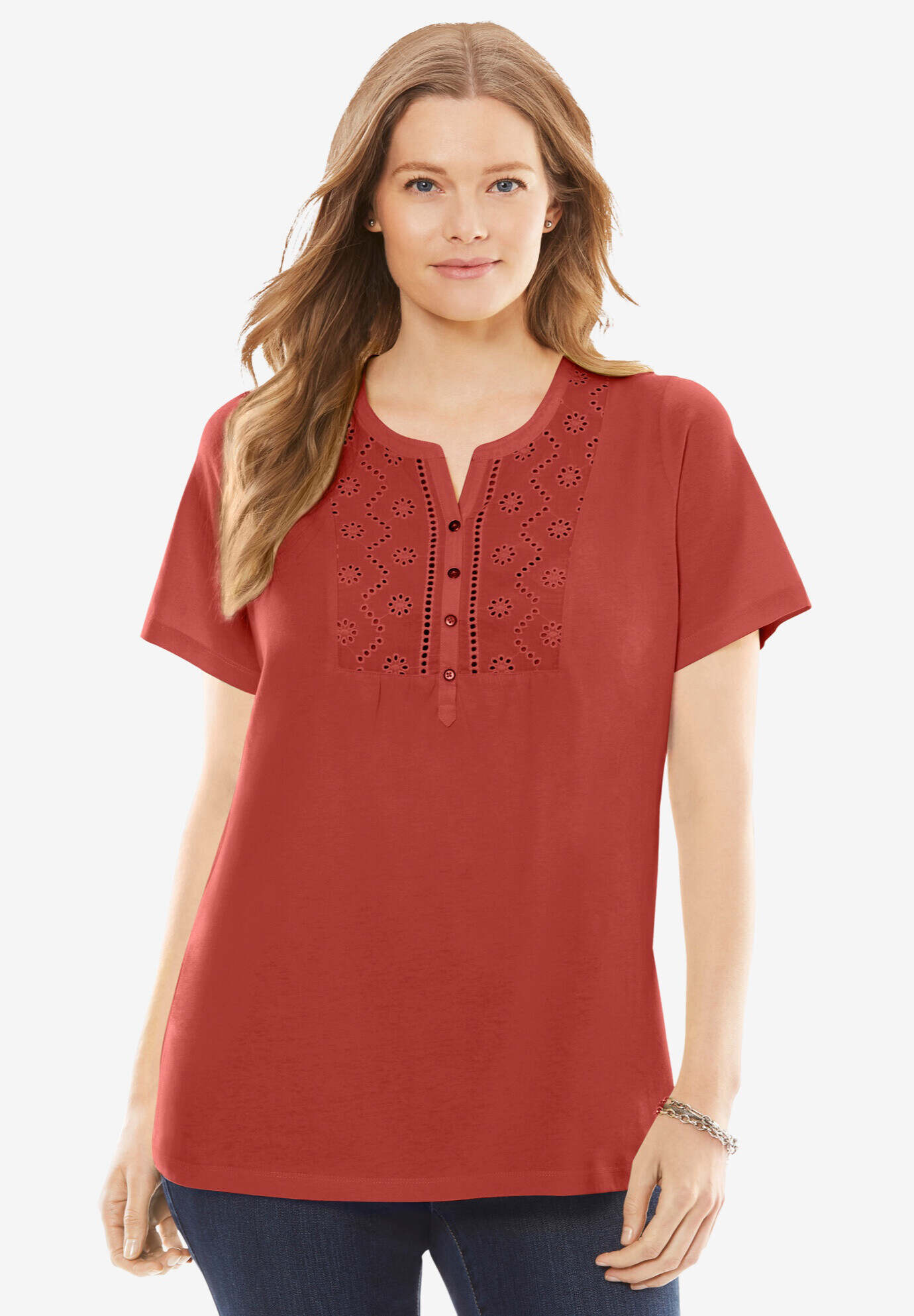 Eyelet Henley Tee