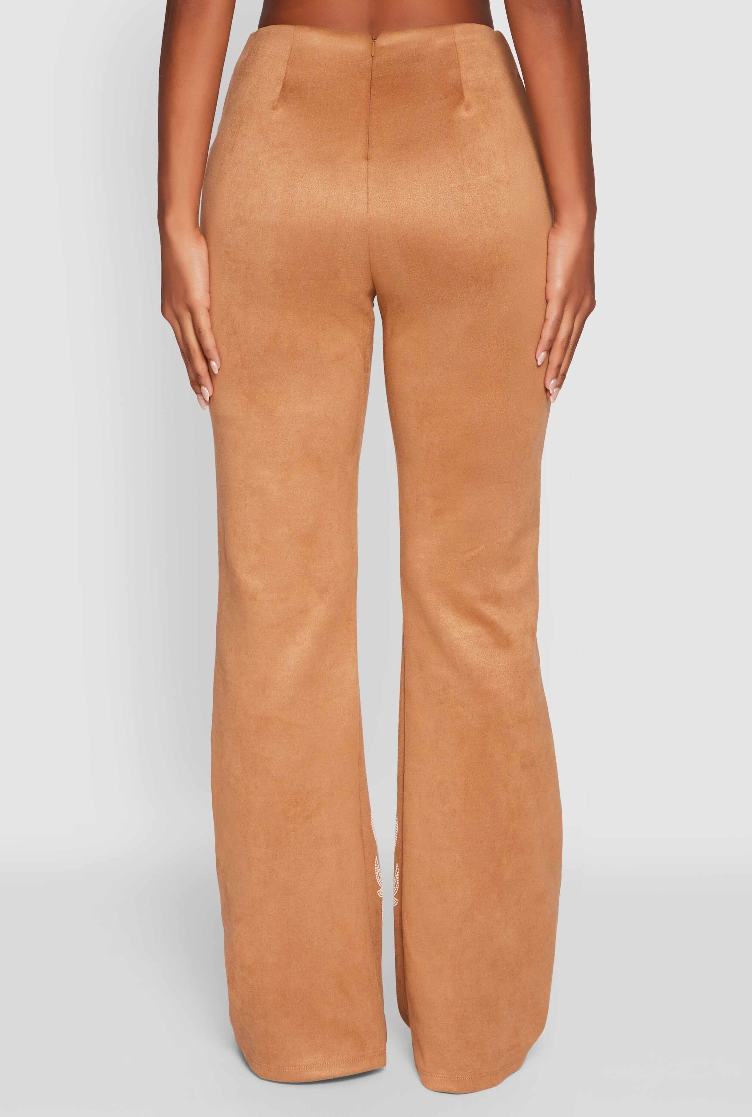 Trendy High Waisted Faux Suede Flare Leg Pants