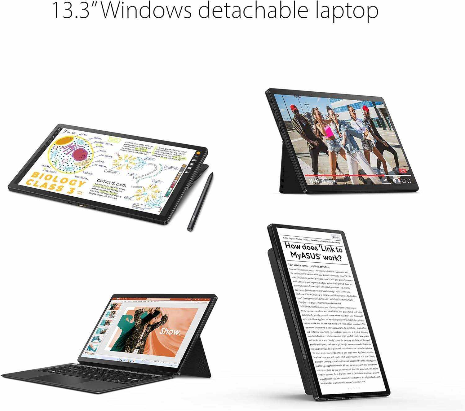 ASUS VivoBook 13 Slate OLED 2-in-1 Laptop, 13.3” FHD OLED touch Display, Intel Pentium N6000 Quad-Core CPU, 8GB RAM, 256GB PCIe® 3.0 SSD, Windows 11 Home, Black, T3300KA-DH26T
