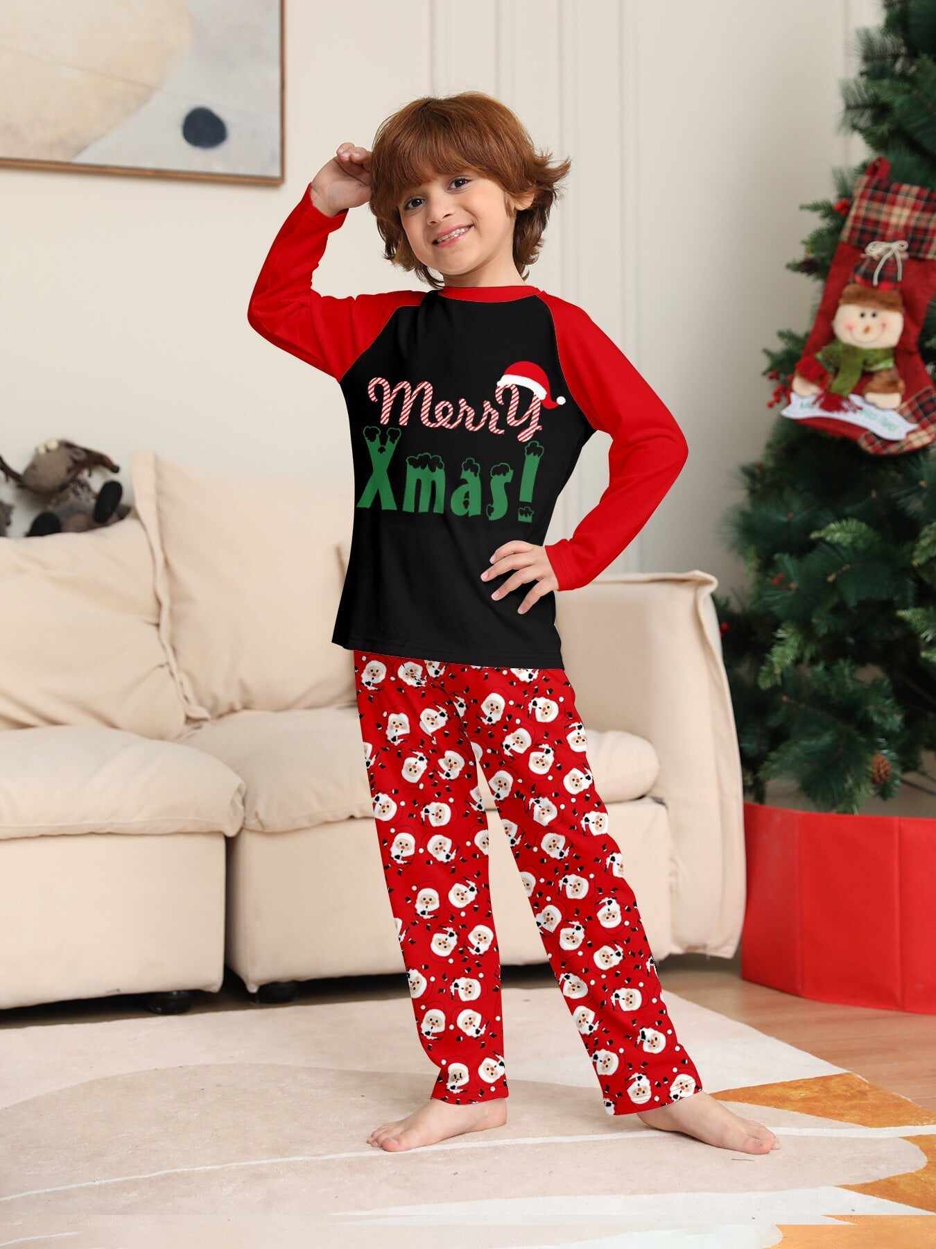 ��Merry Xmas�� Santa Claus Print Family Pajama Set
