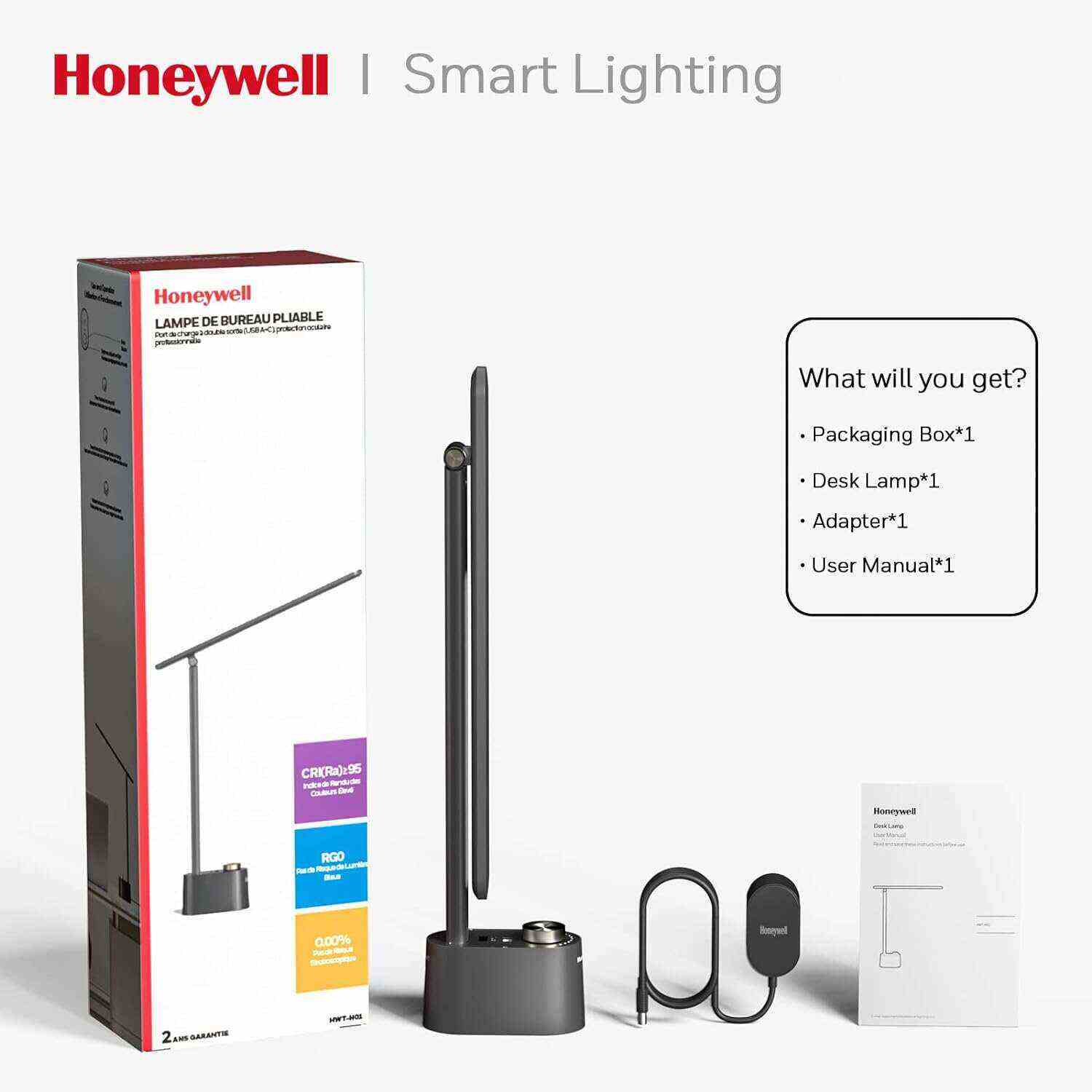 Honeywell Desk Lamp Home Office - LED Lighting with Charging Station A+C USB Port for Small Spaces Bedroom Reading Crafts HWT-H01 Black