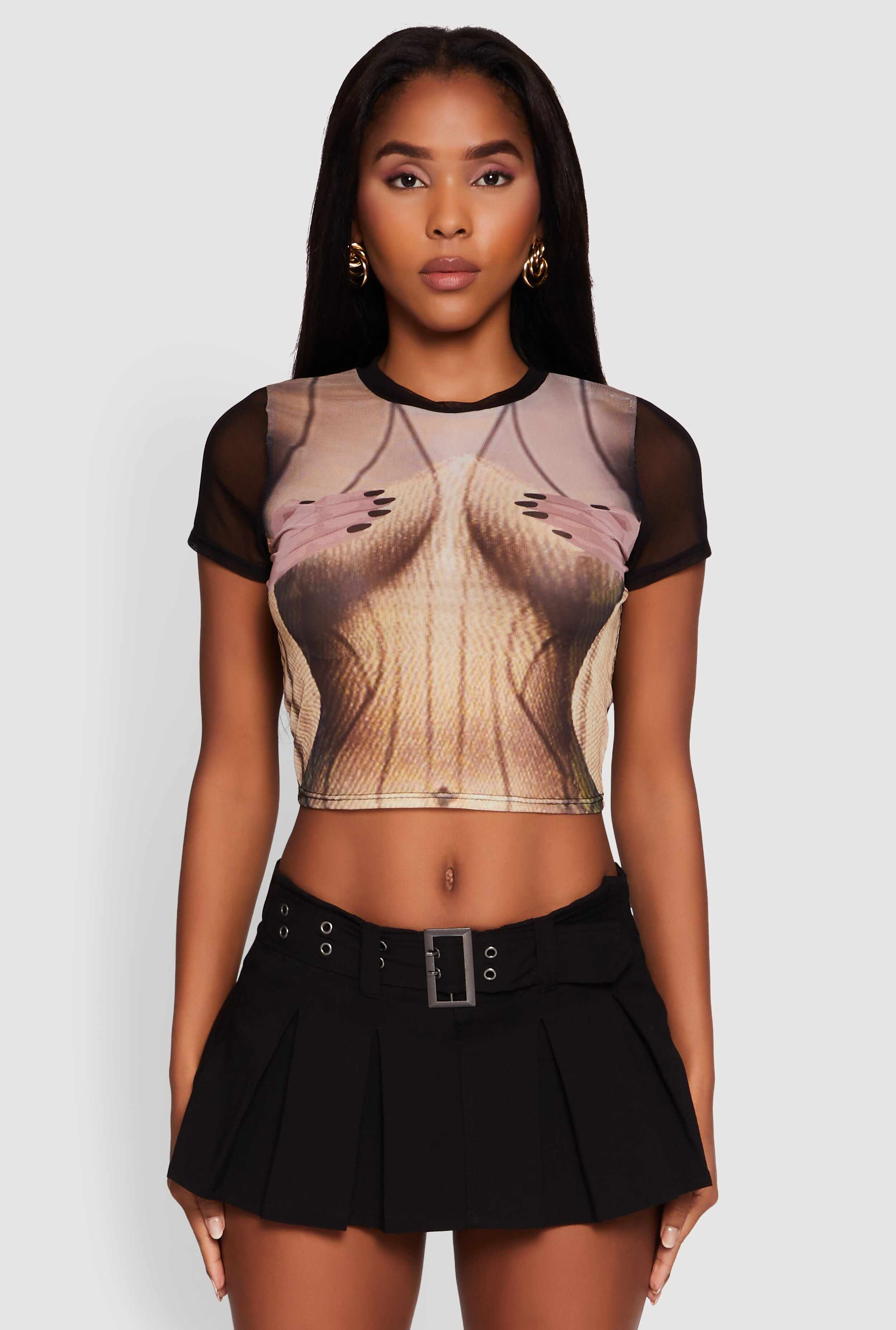 Mesh Hands Graphic Cropped Tee