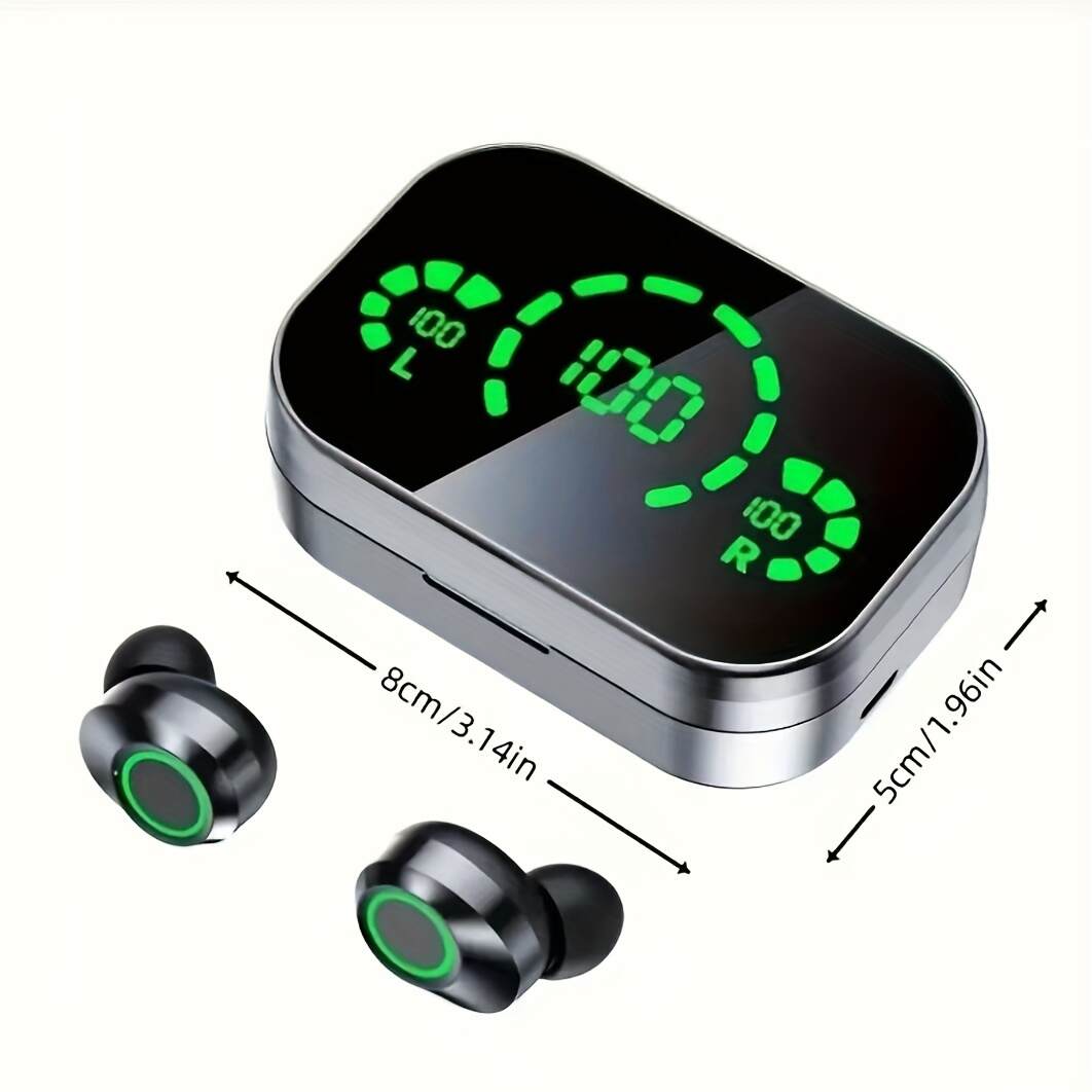 1 Set Wireless Earphones With Mirror Digital Display, Hifi Sound Quality, High Power, Emergency Charging Function For In-Ear Wireless Earphones, High-definition Voice Touch Operation, Automatic Connection To Binaural Call Earphones Charging Level Display