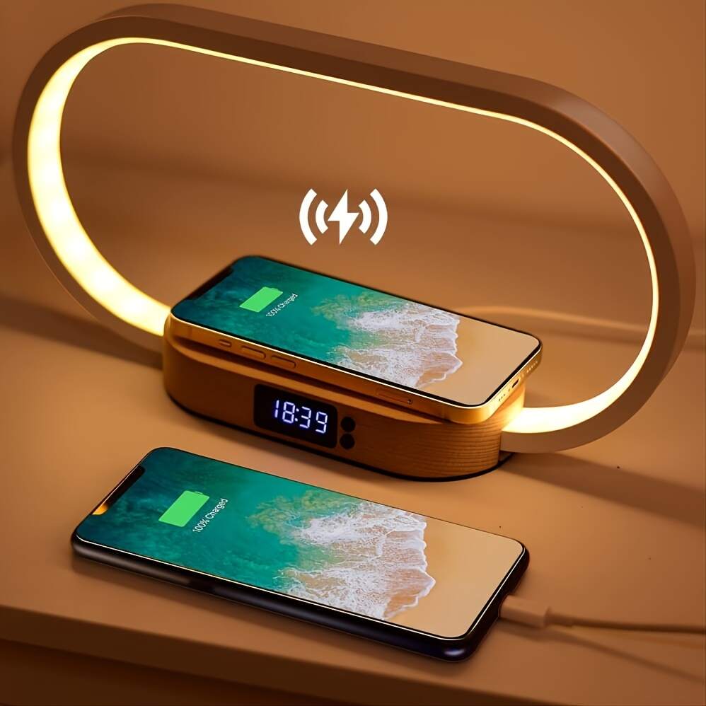 LED Desk Lamp Table Lamp Multifunctional Desk Lamp, Lamp With USB Port Charging, Wireless Charger, Night Light For Bedroom, Nightstand Lamp With Clock