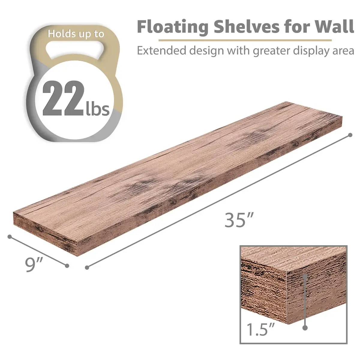 Sorbus Long Floating Shelves for Wall Set of 2 - 35