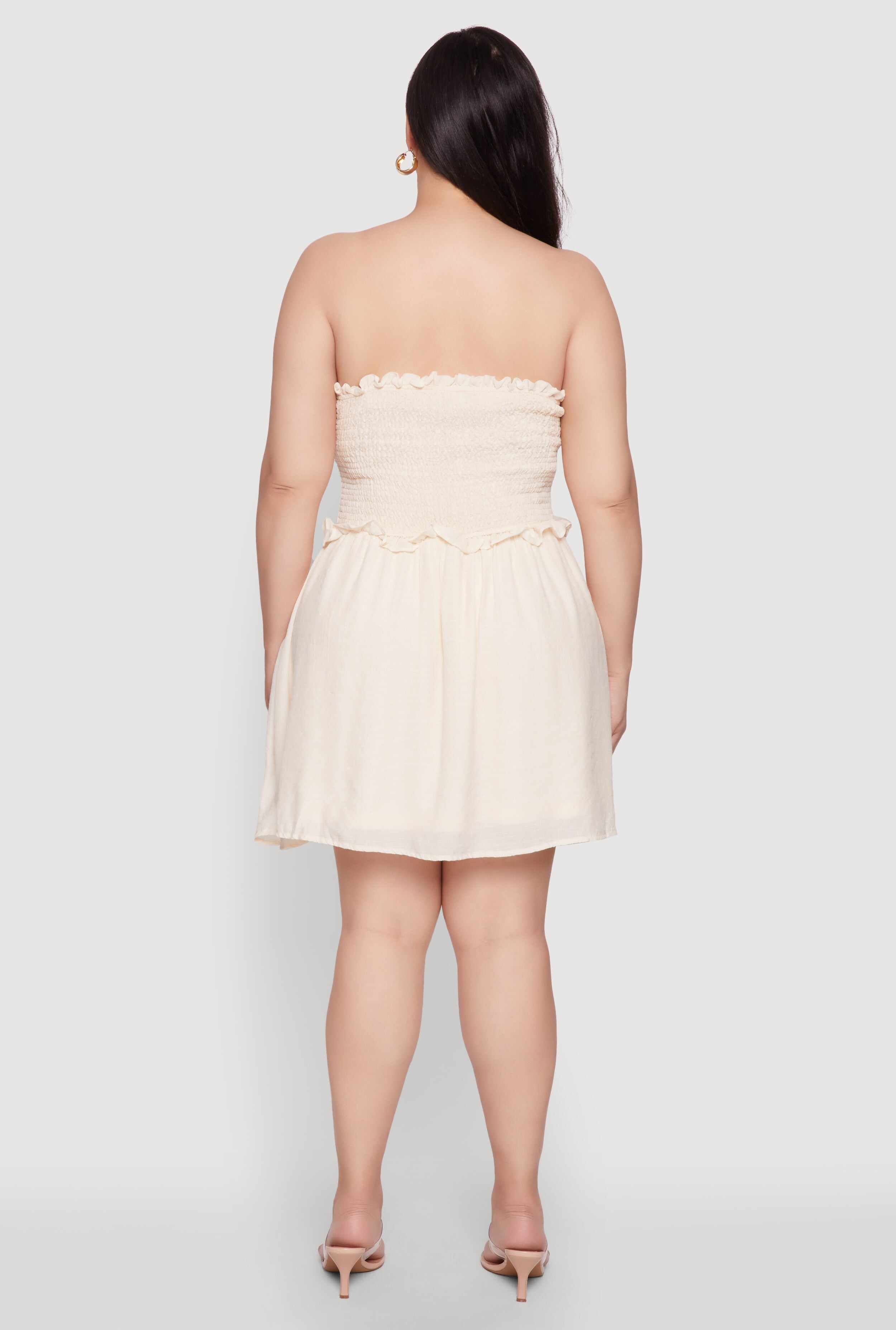Plus Size Gauze Knit Smocked Mini Dress