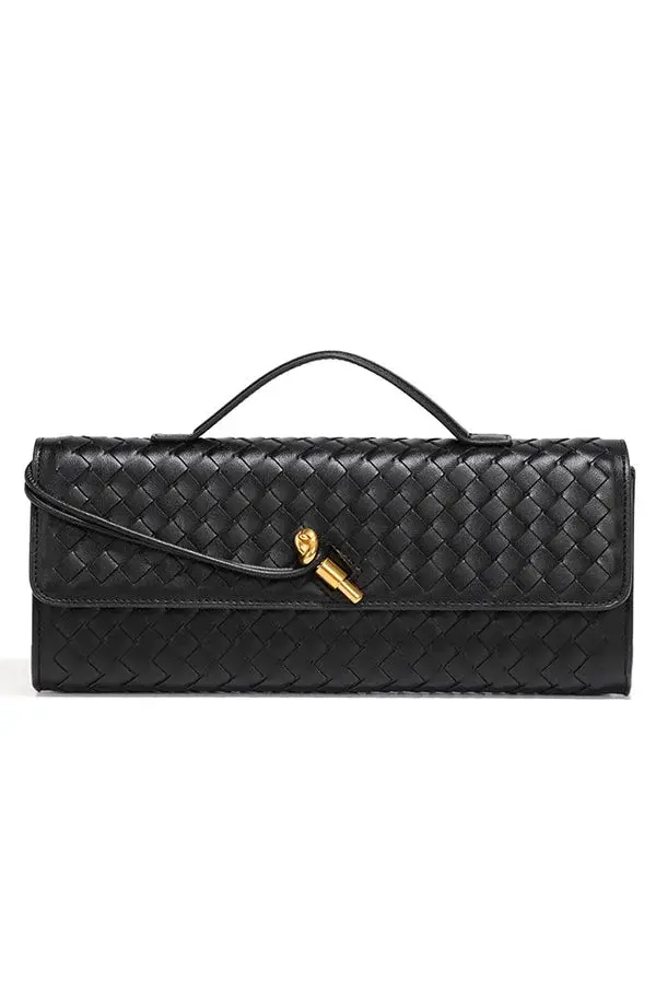 Woven soft leather horizontal square accordion bag