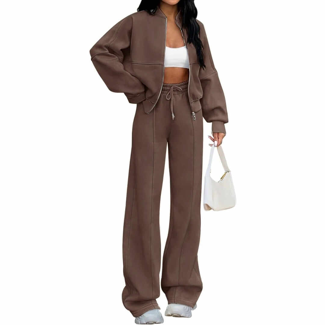 Spring Sale🔥Women's Fall 2 Piece Sweatsuits Set Long Sleeve Zip Up Sweatshirt Wide Leg Sweatpants Lounge Sets