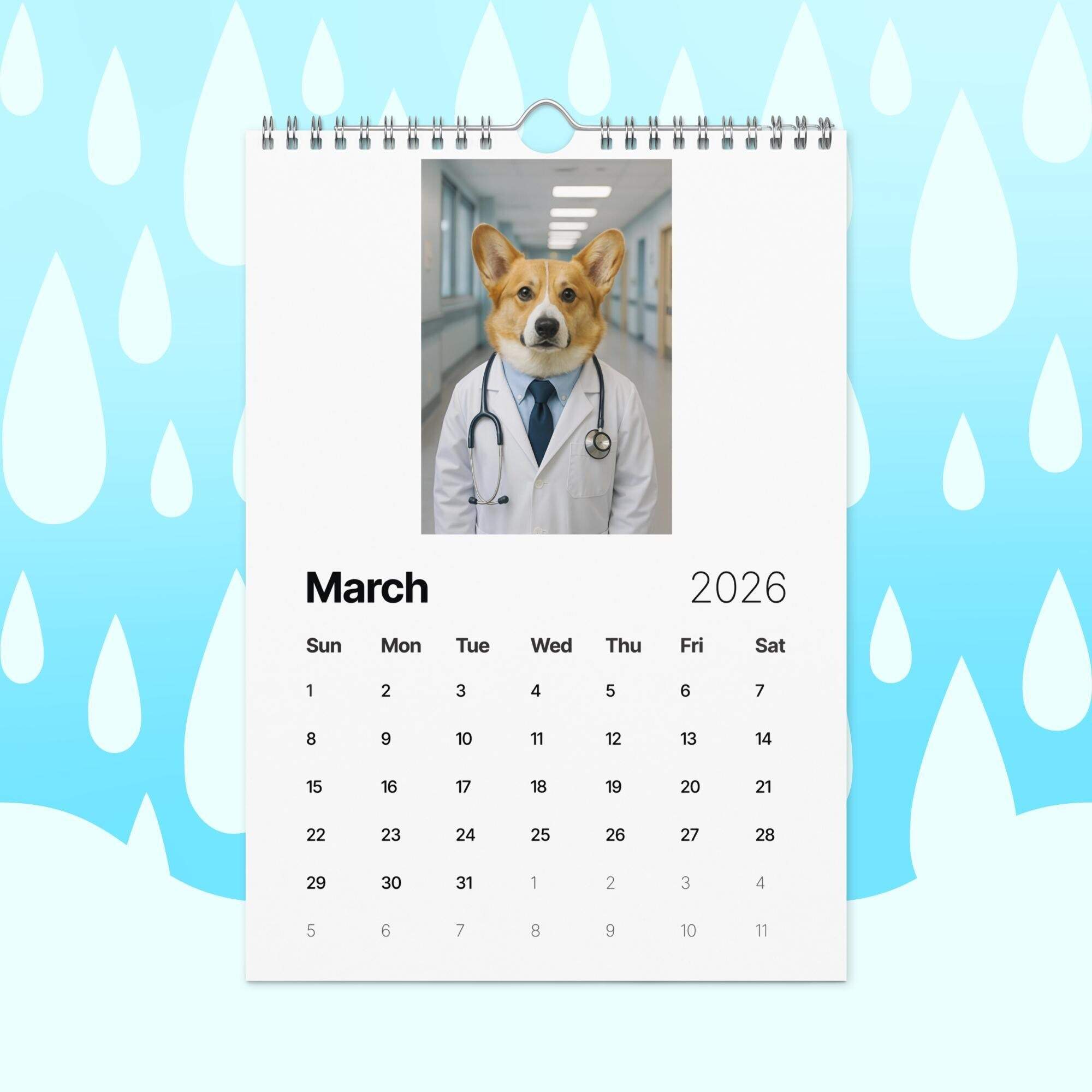 Funny Corgi Dogs with Jobs Calendar 2026