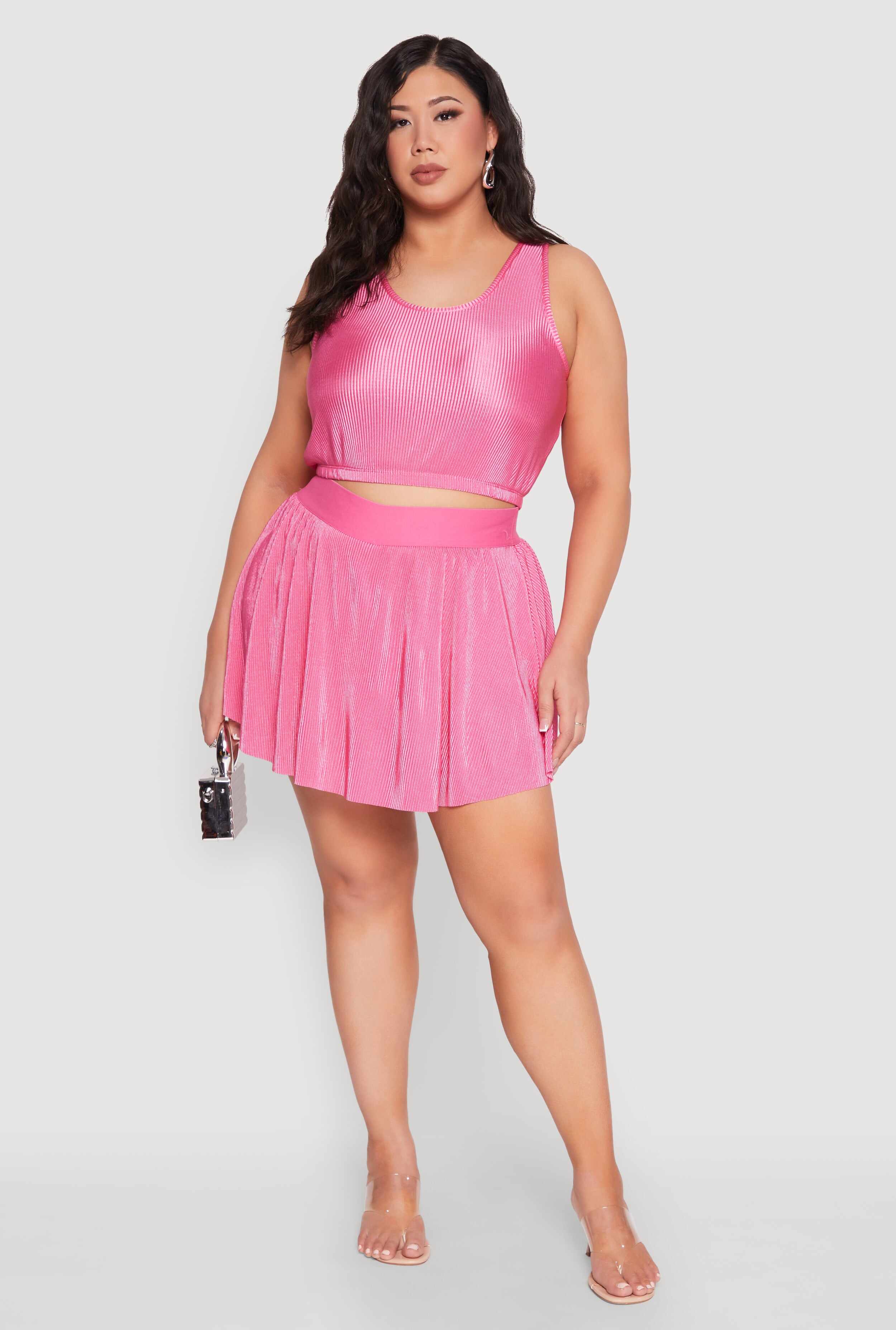 Plus Size Almost Famous Plisse Lined Skater Skirt